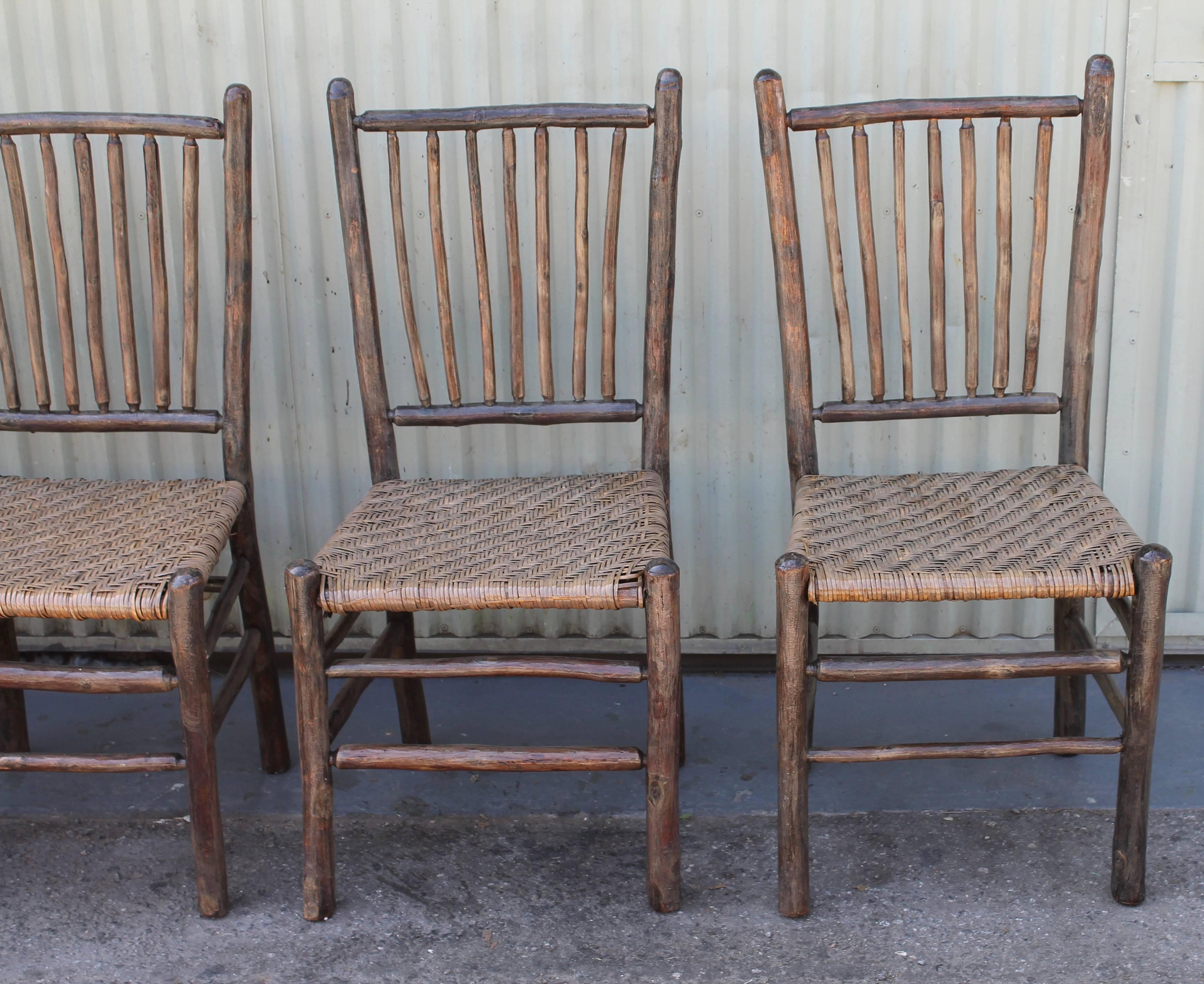 American Signed Old Hickory Original Grey Painted Hickory Chairs