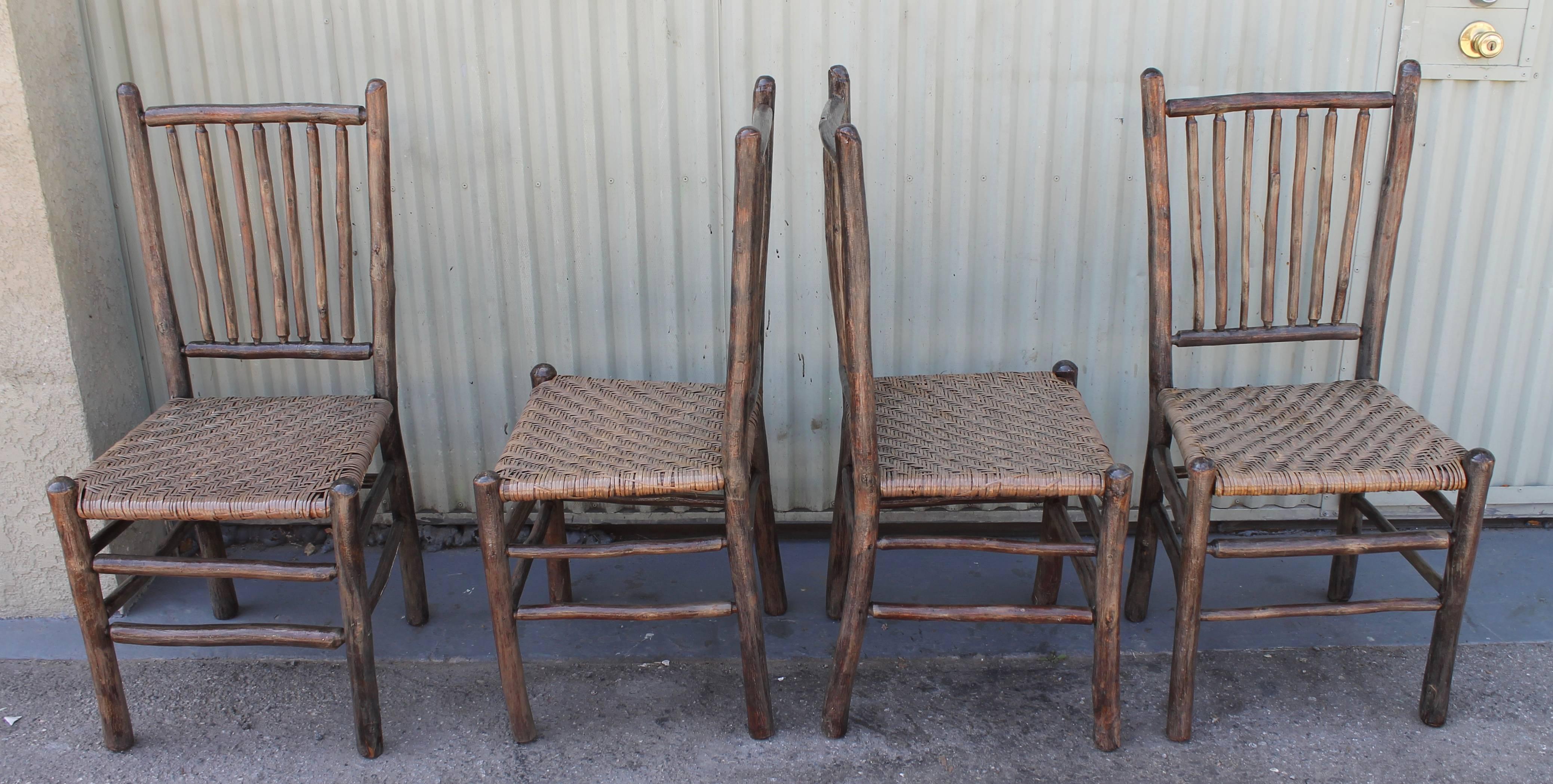 Signed Old Hickory Original Grey Painted Hickory Chairs In Excellent Condition In Los Angeles, CA
