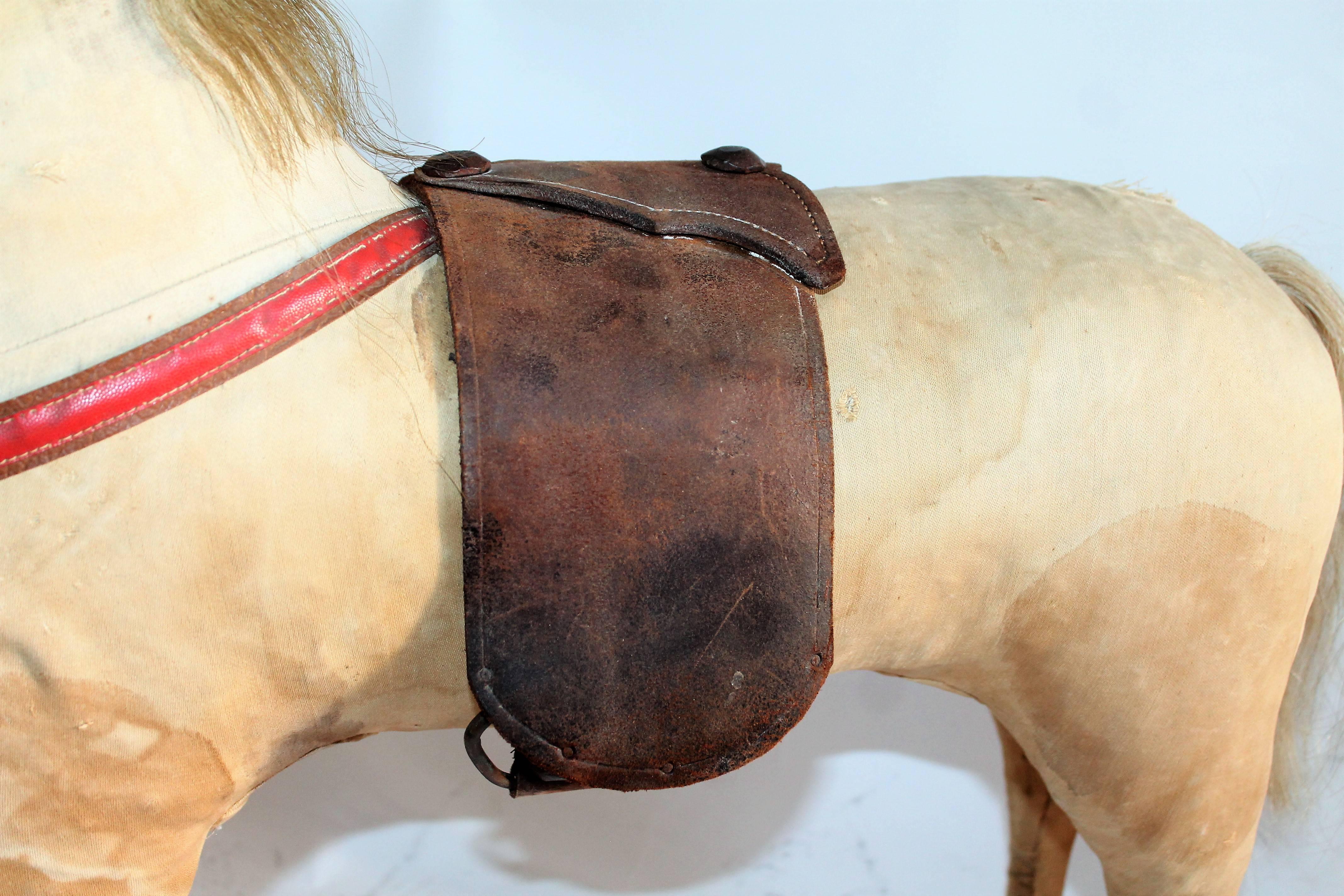 Wood 19th Century Monumental Original Canvas and Leather Covered Horse