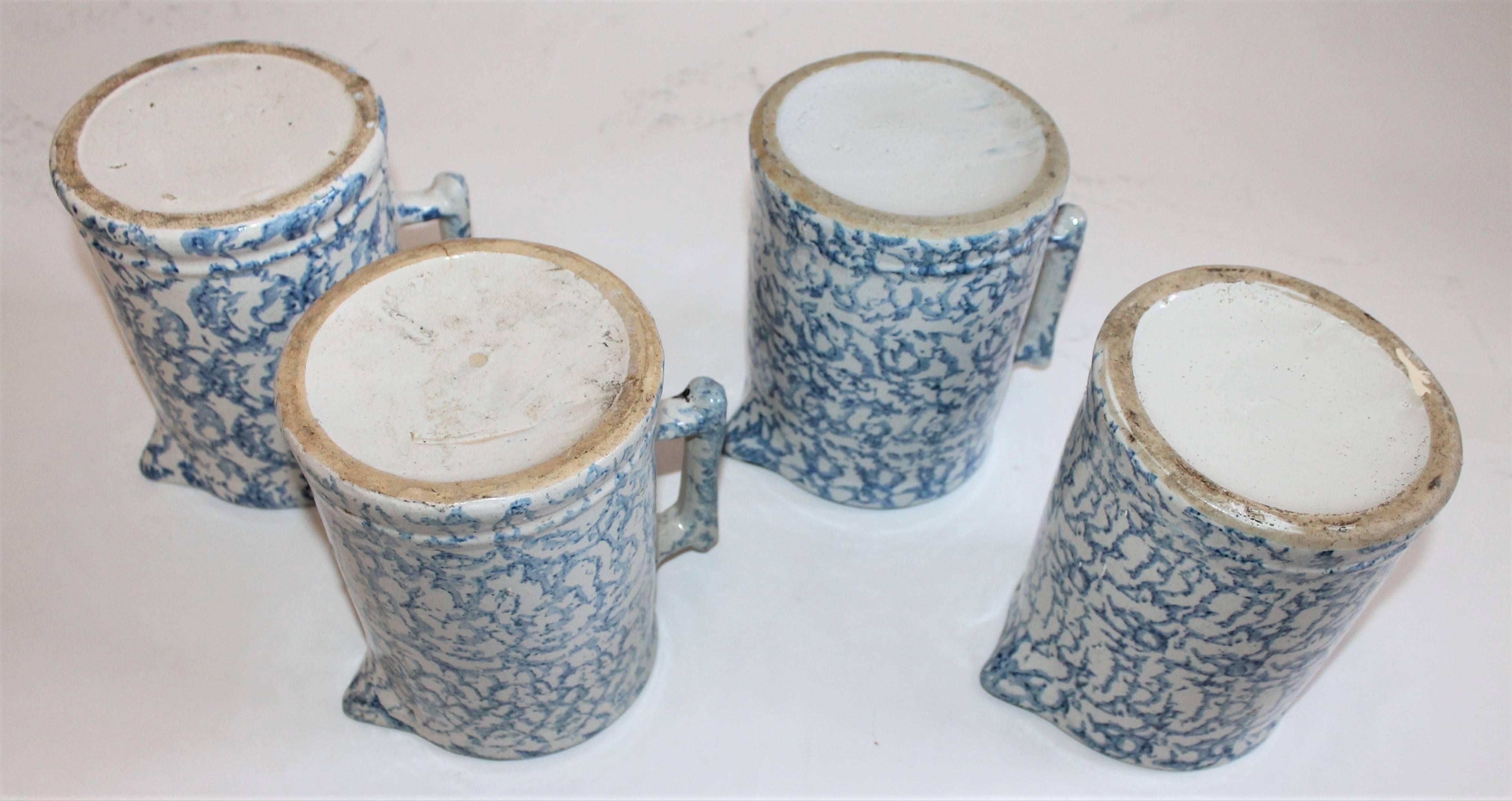 Hand-Painted Collection of Four 19th Century Sponge Ware Milk Pitcher