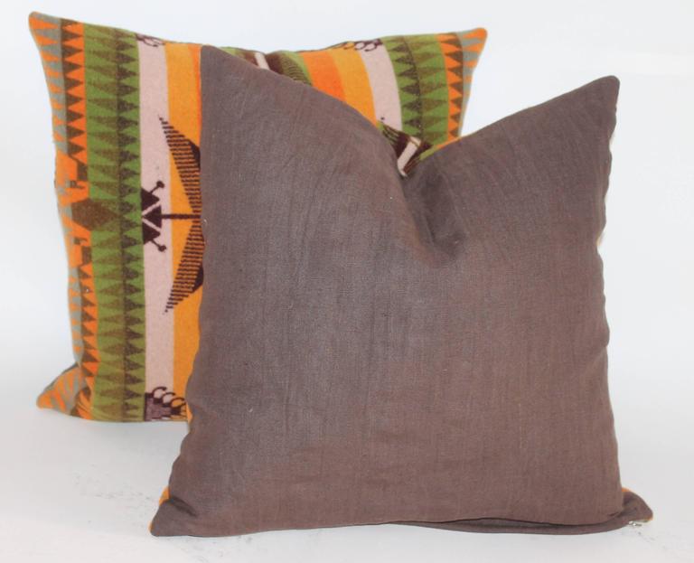Pair Of Vintage Pendleton Indian Design Camp Blanket Pillows For