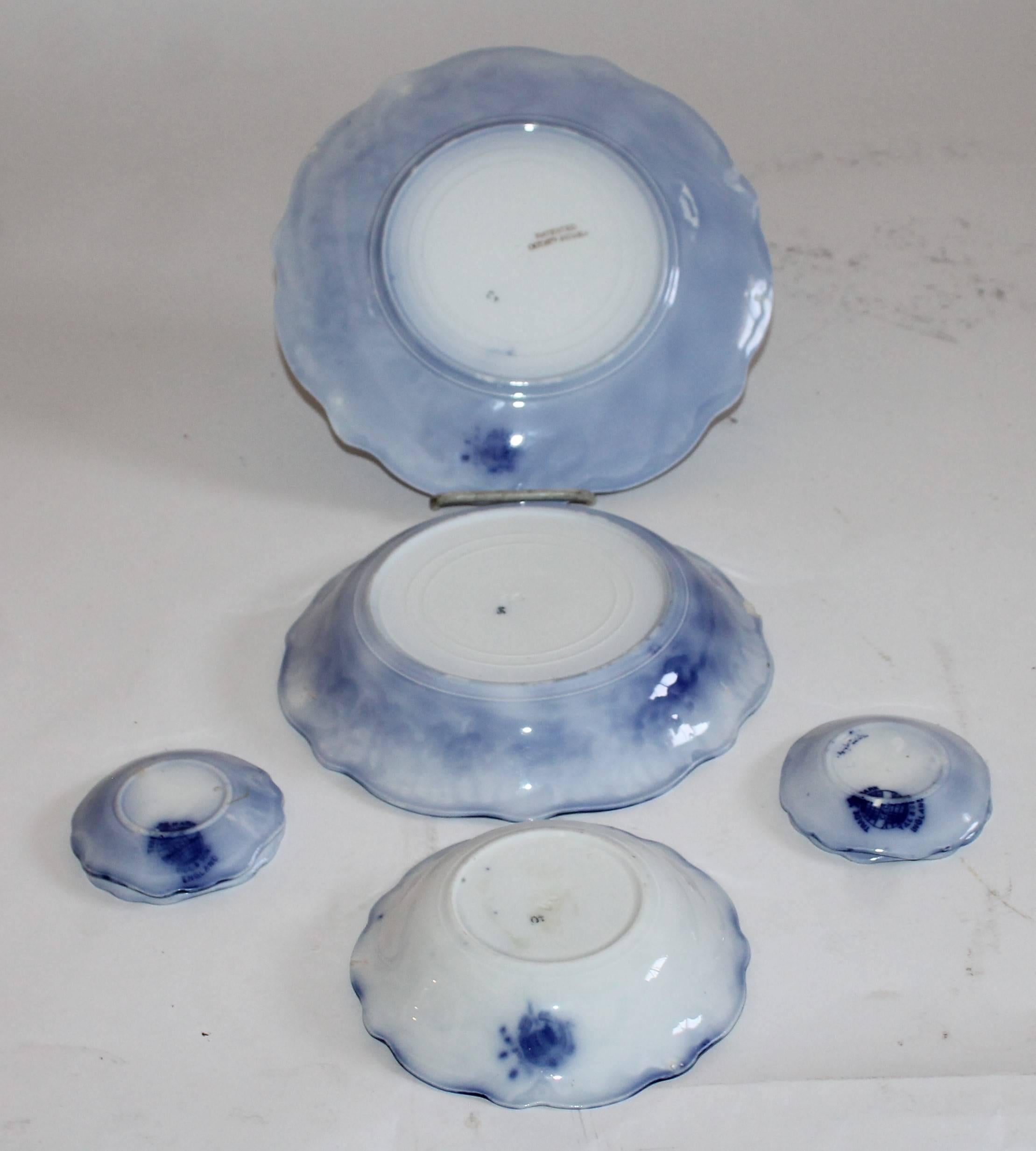 19th Century Set of Seven till and Sons Flow Blue Plates and Bowls