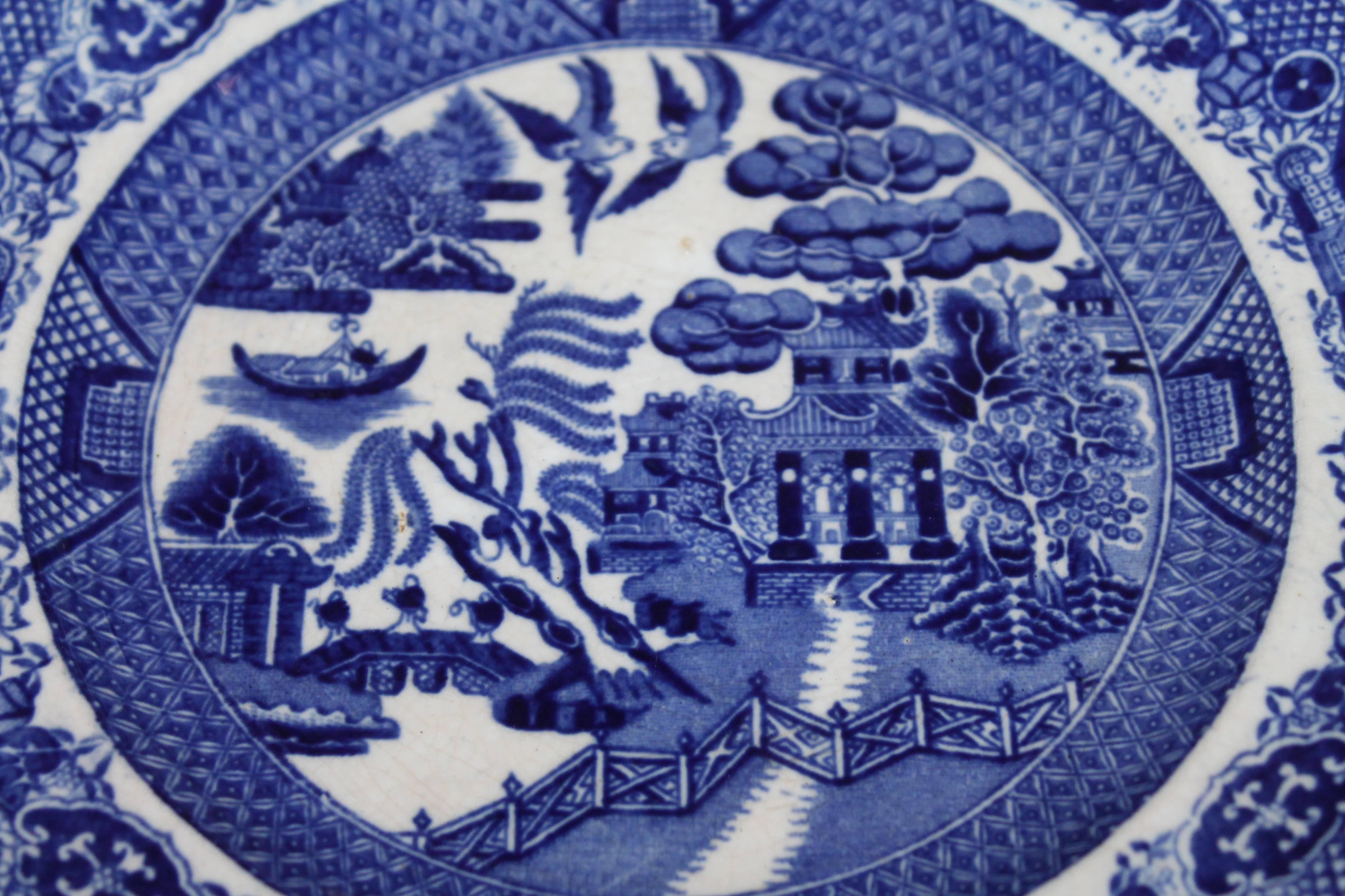 English Set of Five John Meirs & Sons Blue Willow Plates