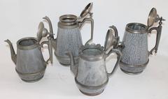 Collection of Rare 19th Century Granite and Pewter Goose Neck Coffee Pots