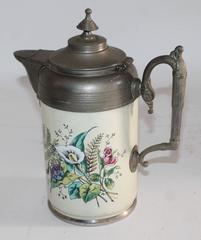 Rare Early 19th Century Enamel Decorated Pewter Coffee Pot
