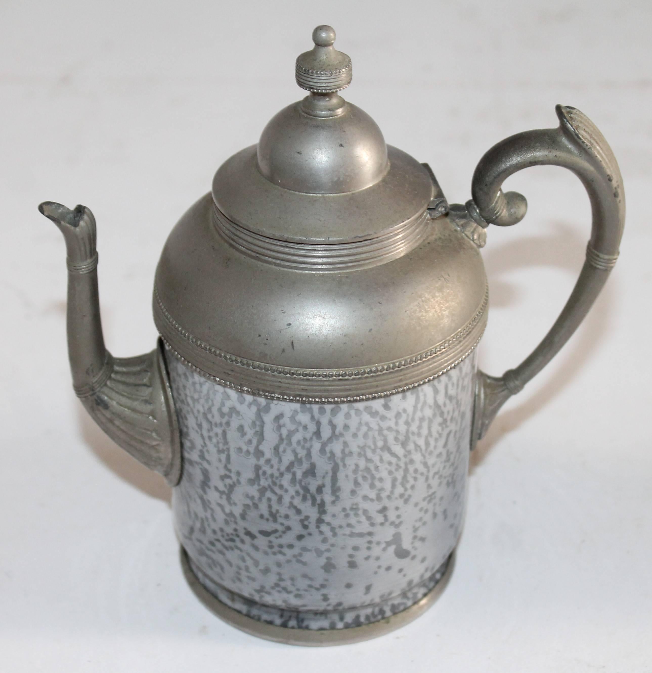 These early mid-19th century granite goose neck small tea pot and matching cup are in pristine condition and have come out of a private collection. These are so rare to find in such great condition.