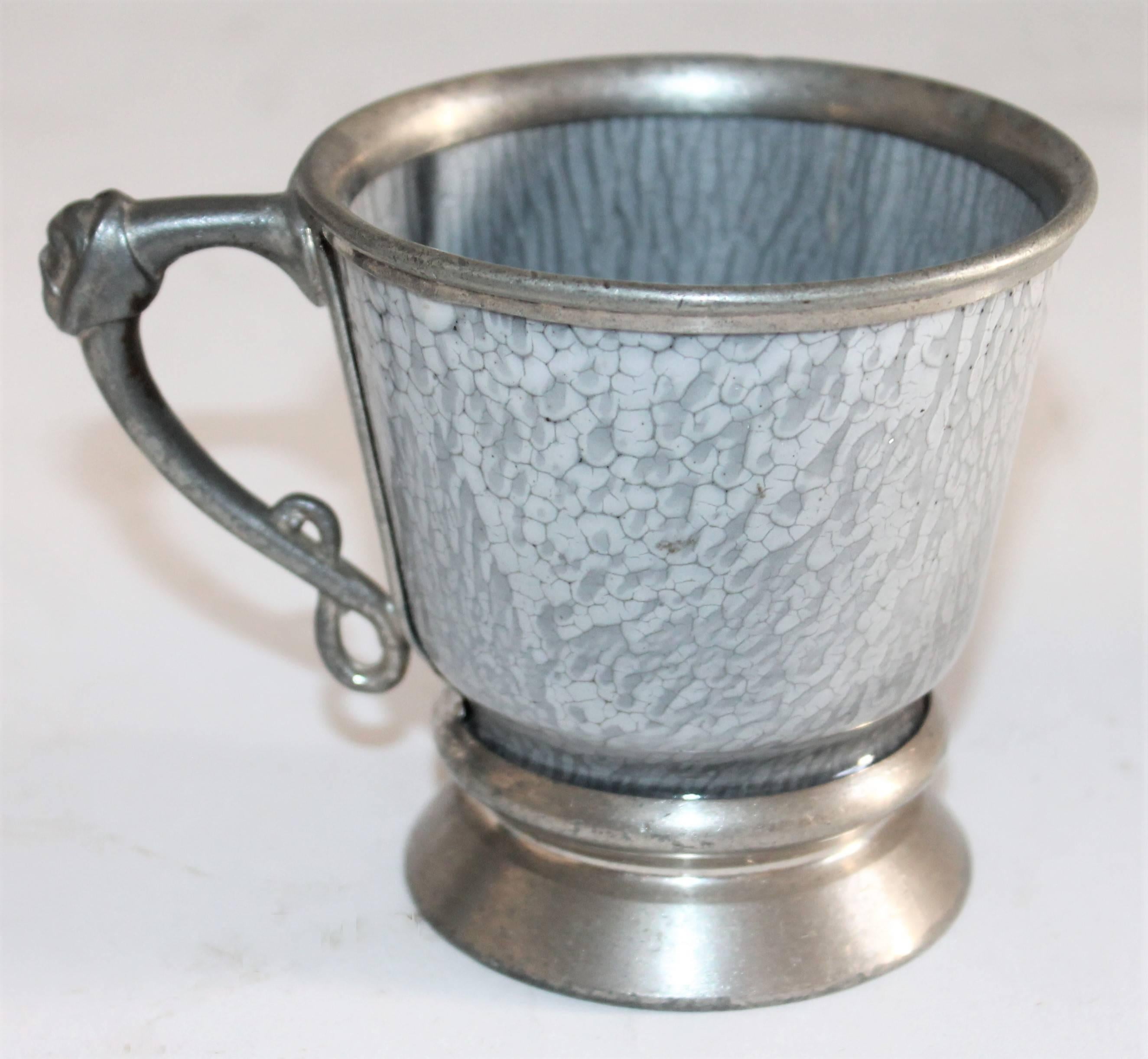 Rare 19th Century Granite and Pewter One Cup Tea Pot and Mug 1