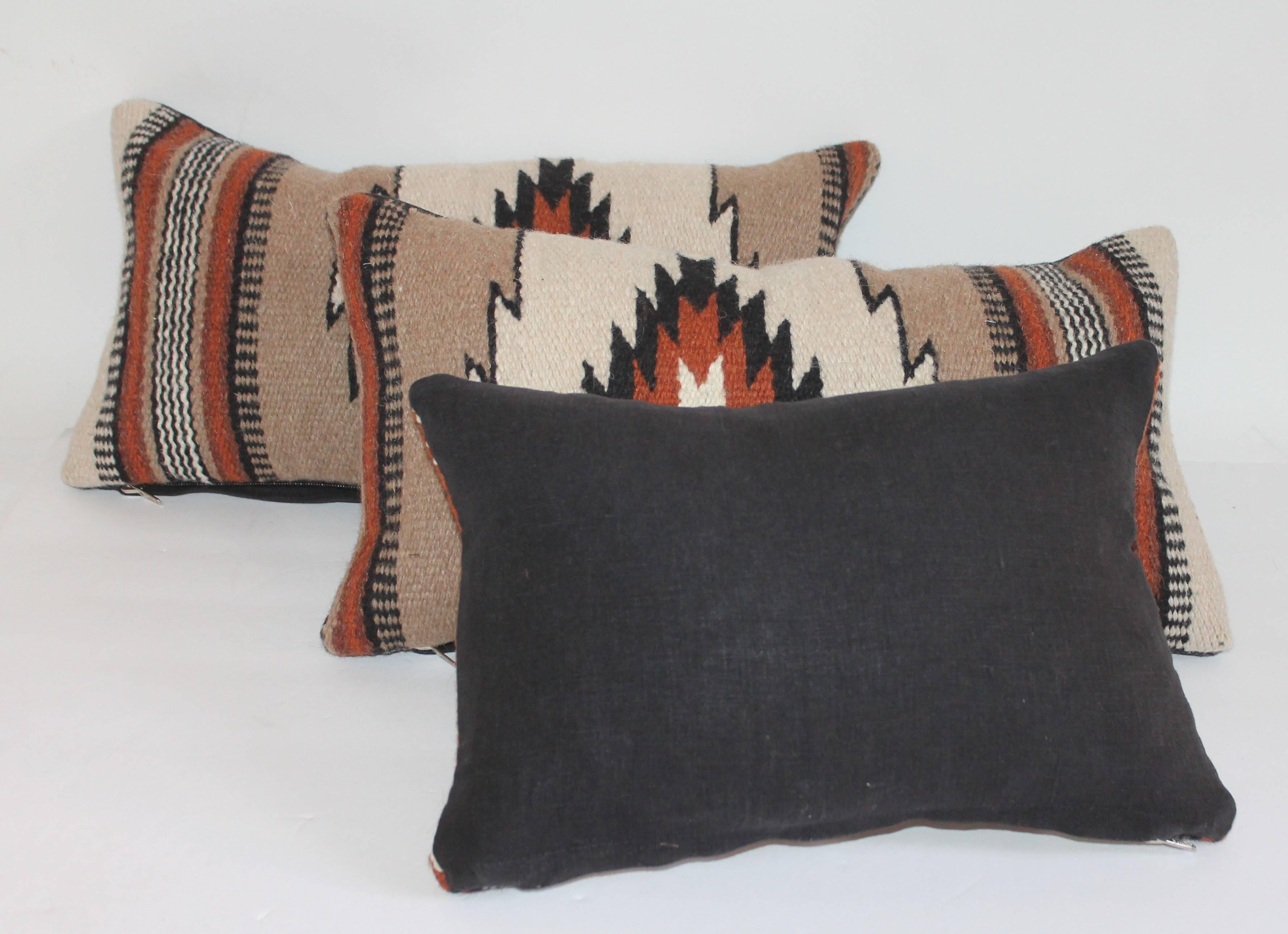 Hand-Woven Group of Three Navajo Indian Weaving Kidney Pillows