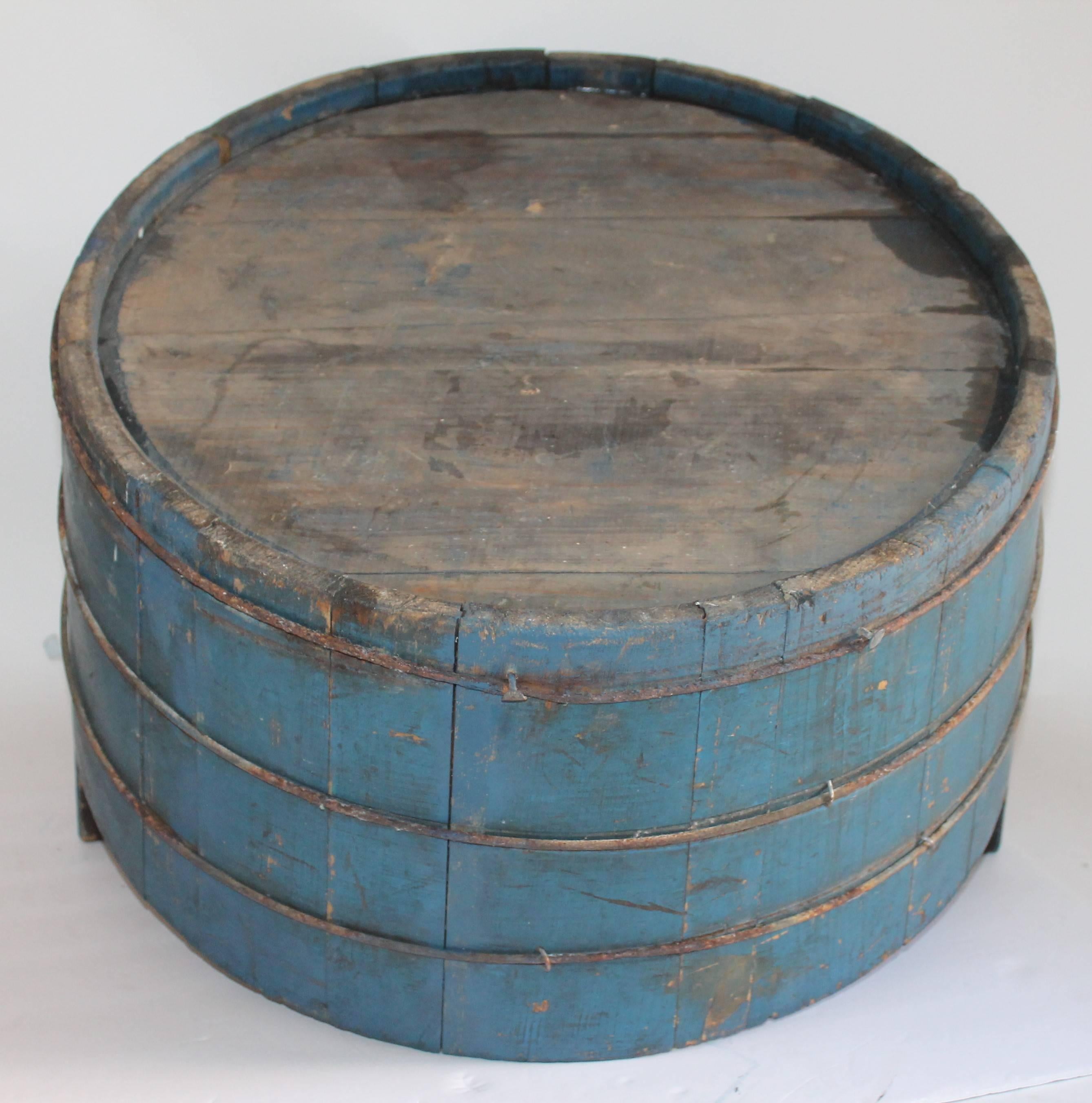 Wood 19th Century Original Blue Painted Double Handled Tub