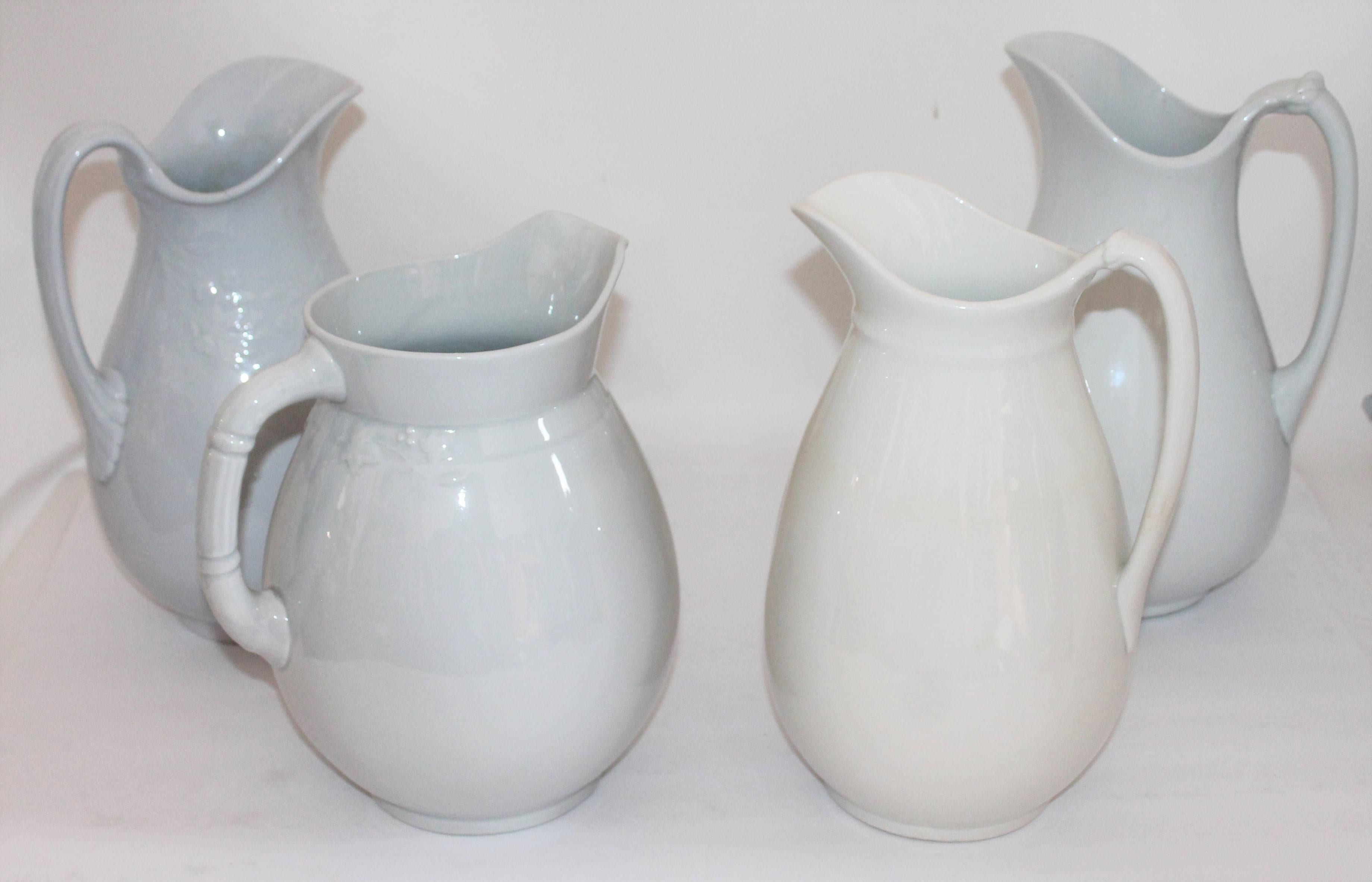 English Collection of Four 19th Century Iron Stone Pitchers