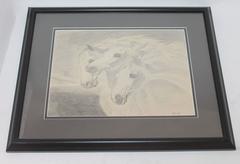 Signed and Dated Pencil Drawing of Three Horses