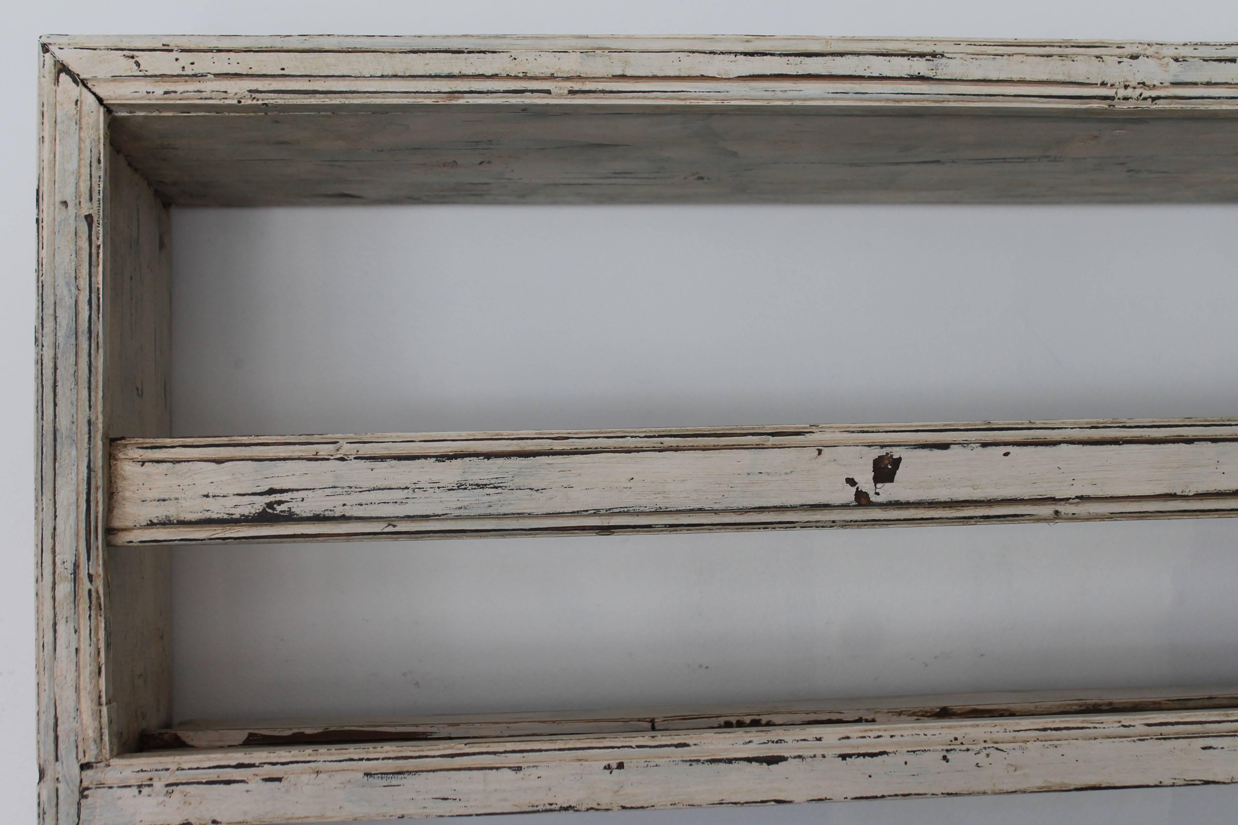 Patinated Early 19th Century Original White Painted Step Back Cupboard