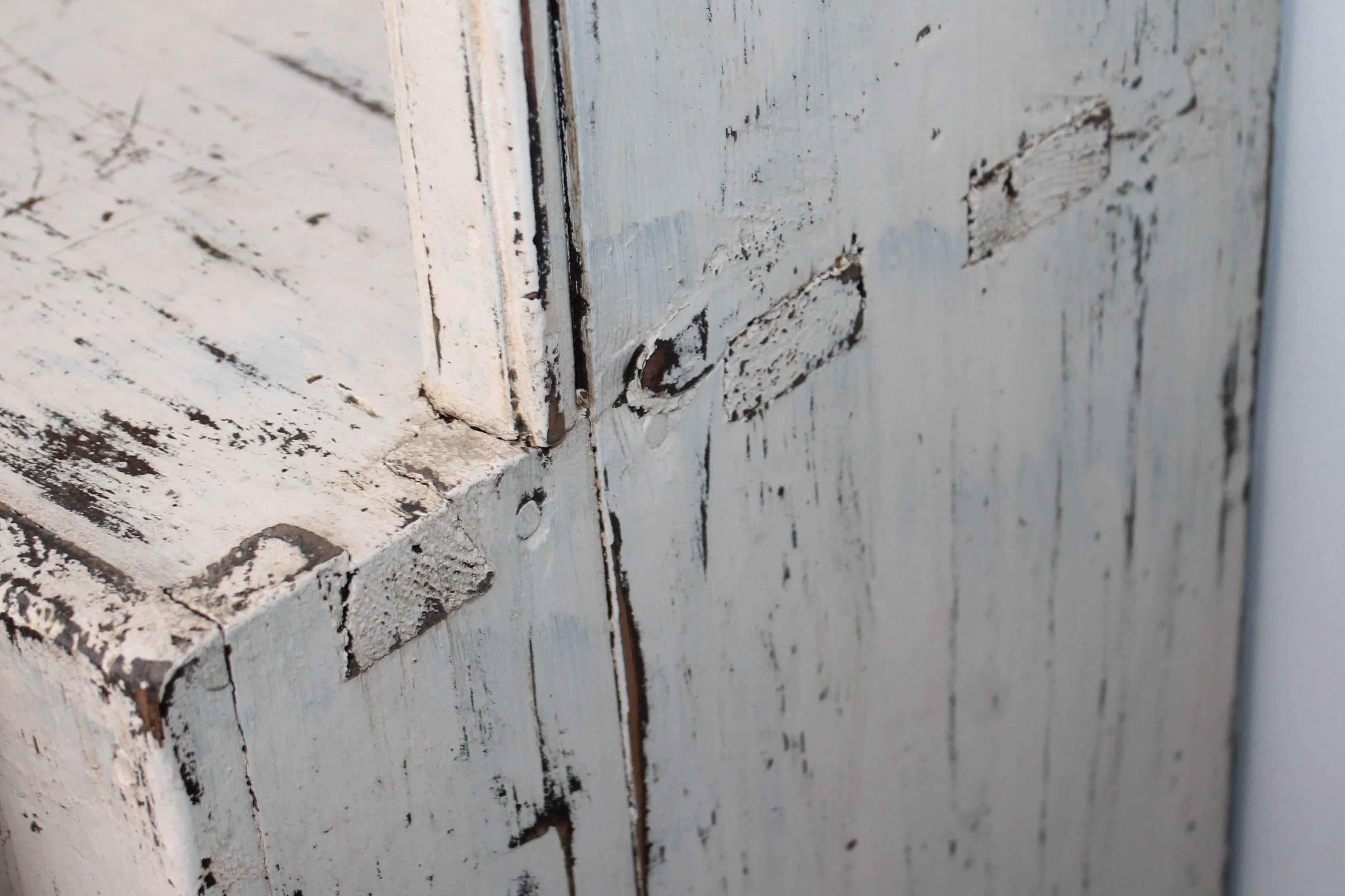 Pine Early 19th Century Original White Painted Step Back Cupboard