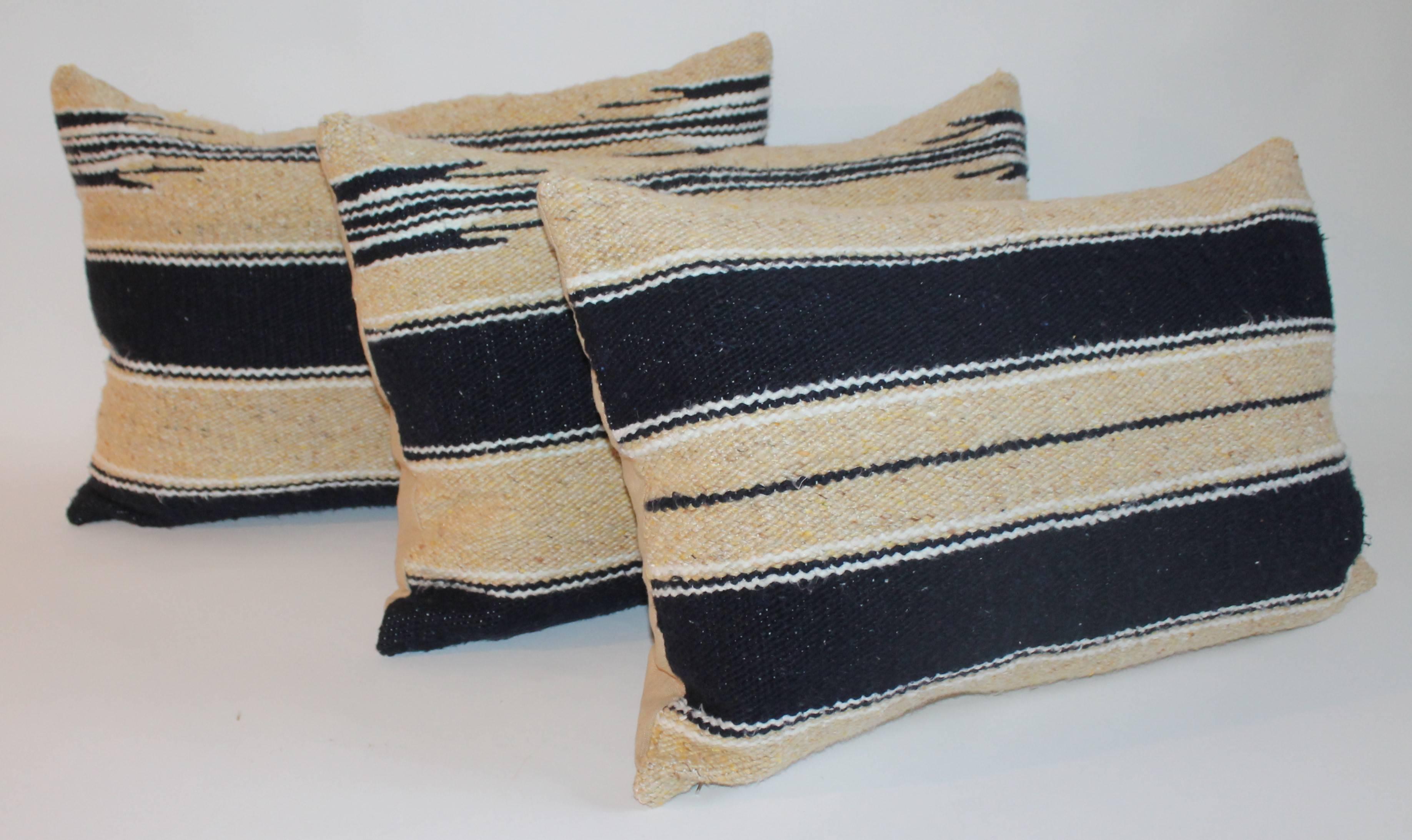 Adirondack Group of Three Navajo Indian Weaving Saddle Blanket Pillows