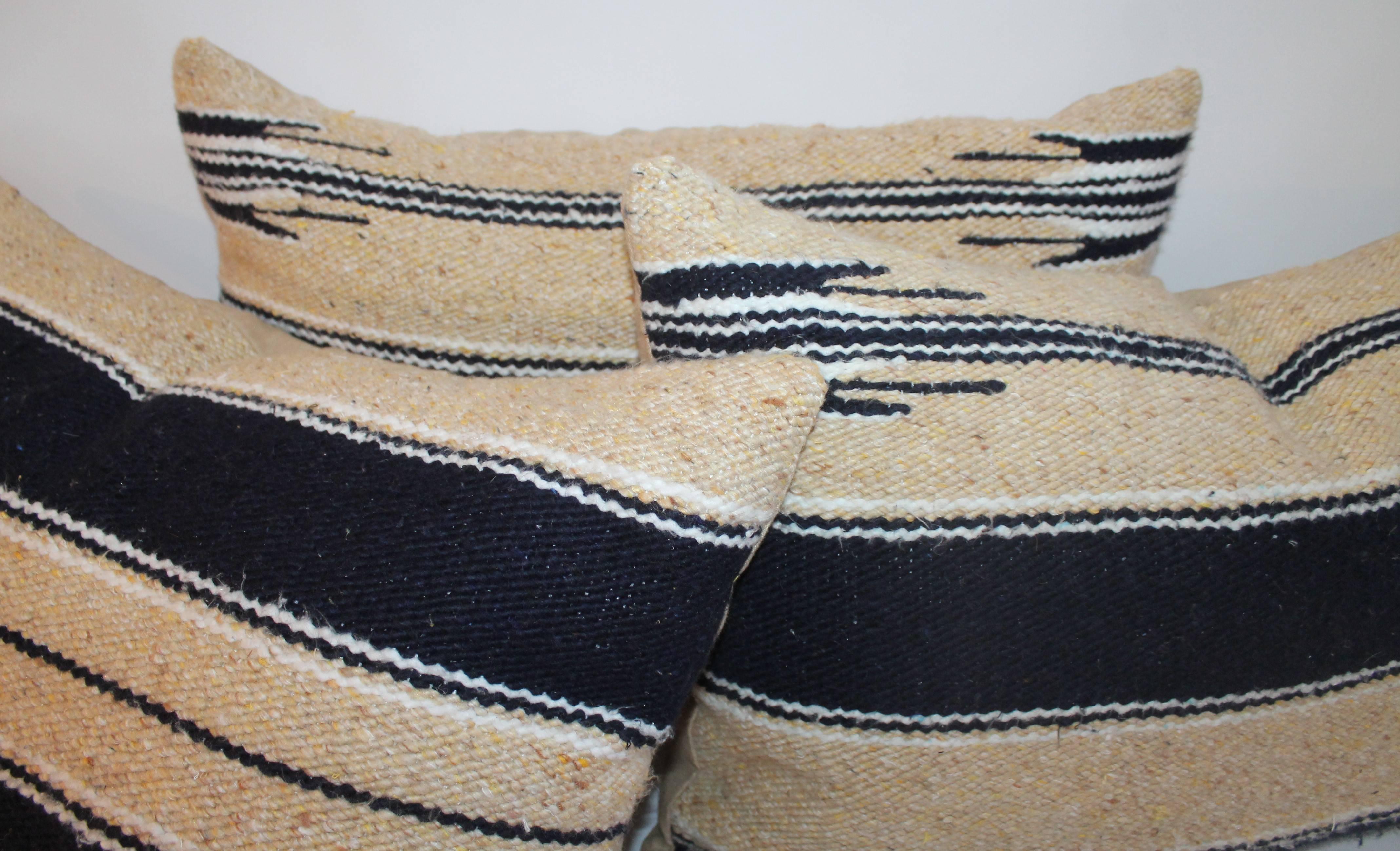 American Group of Three Navajo Indian Weaving Saddle Blanket Pillows