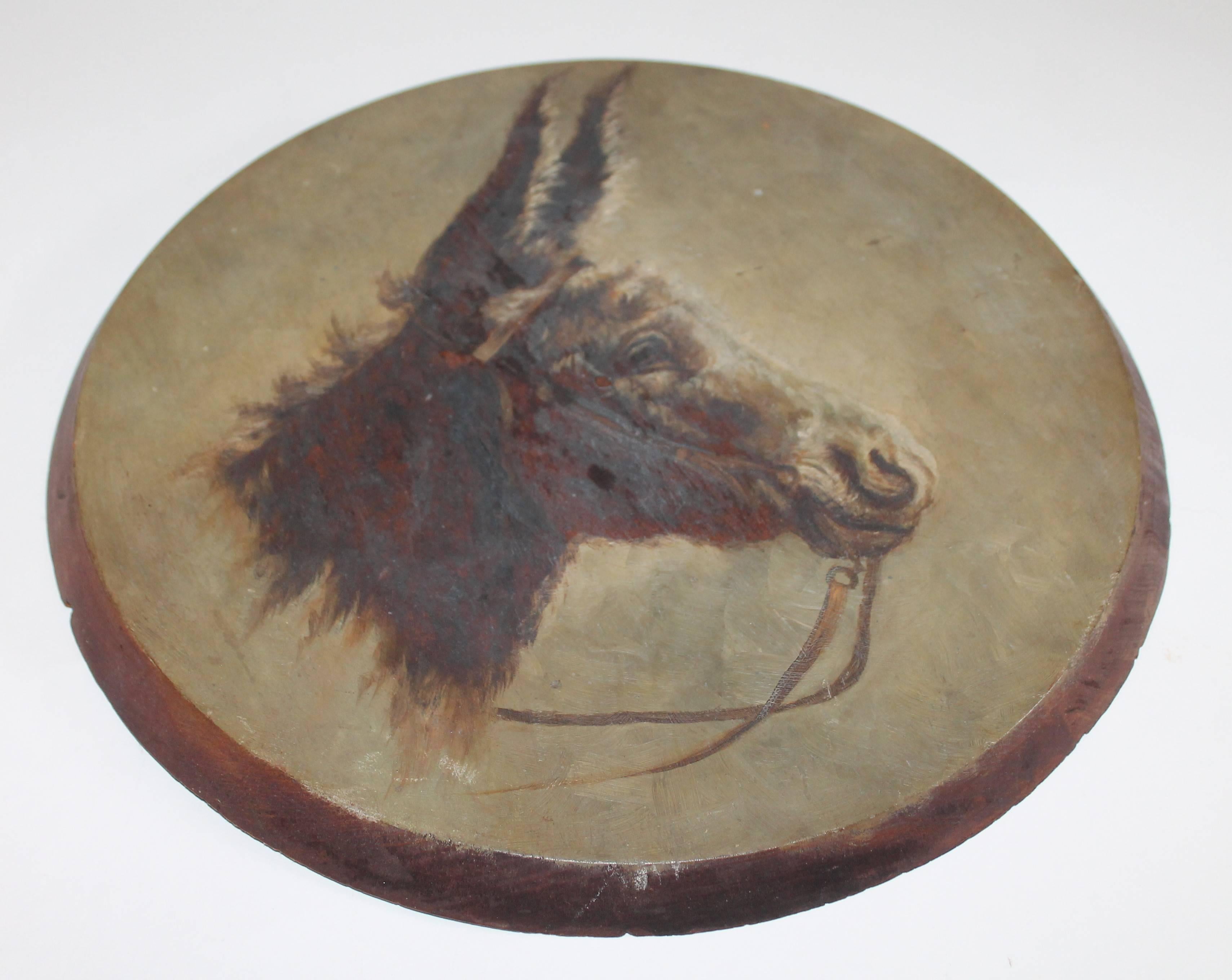 19th century original painted donkey painting on board and is in great as found condition. This painting was in a private Folk Art collection and is unsigned by the artists.