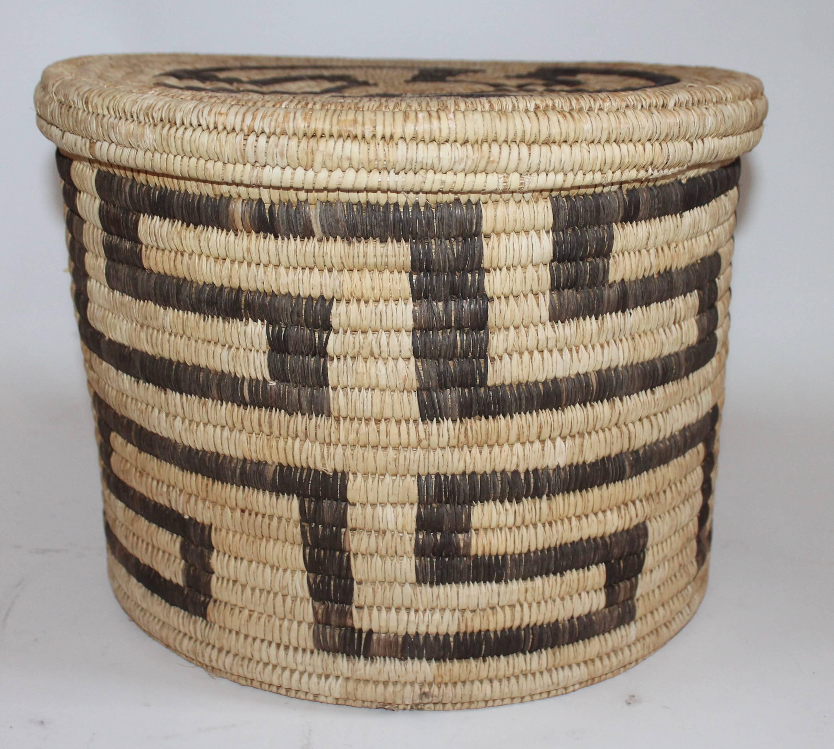American Monumental Papago Indian Basket with Lid