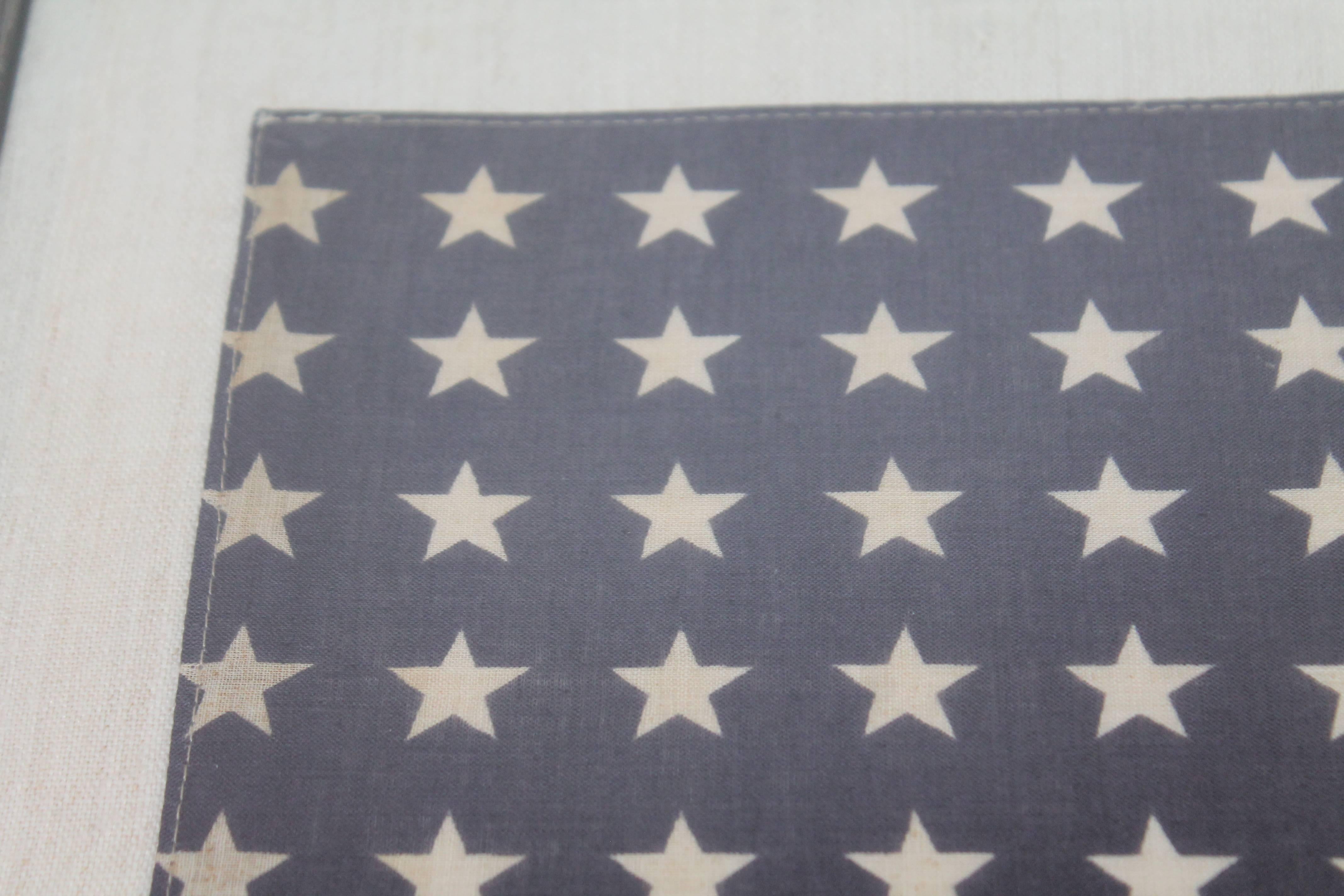 American Custom Framed 48 Star Flag Sewn on Homespun Linen