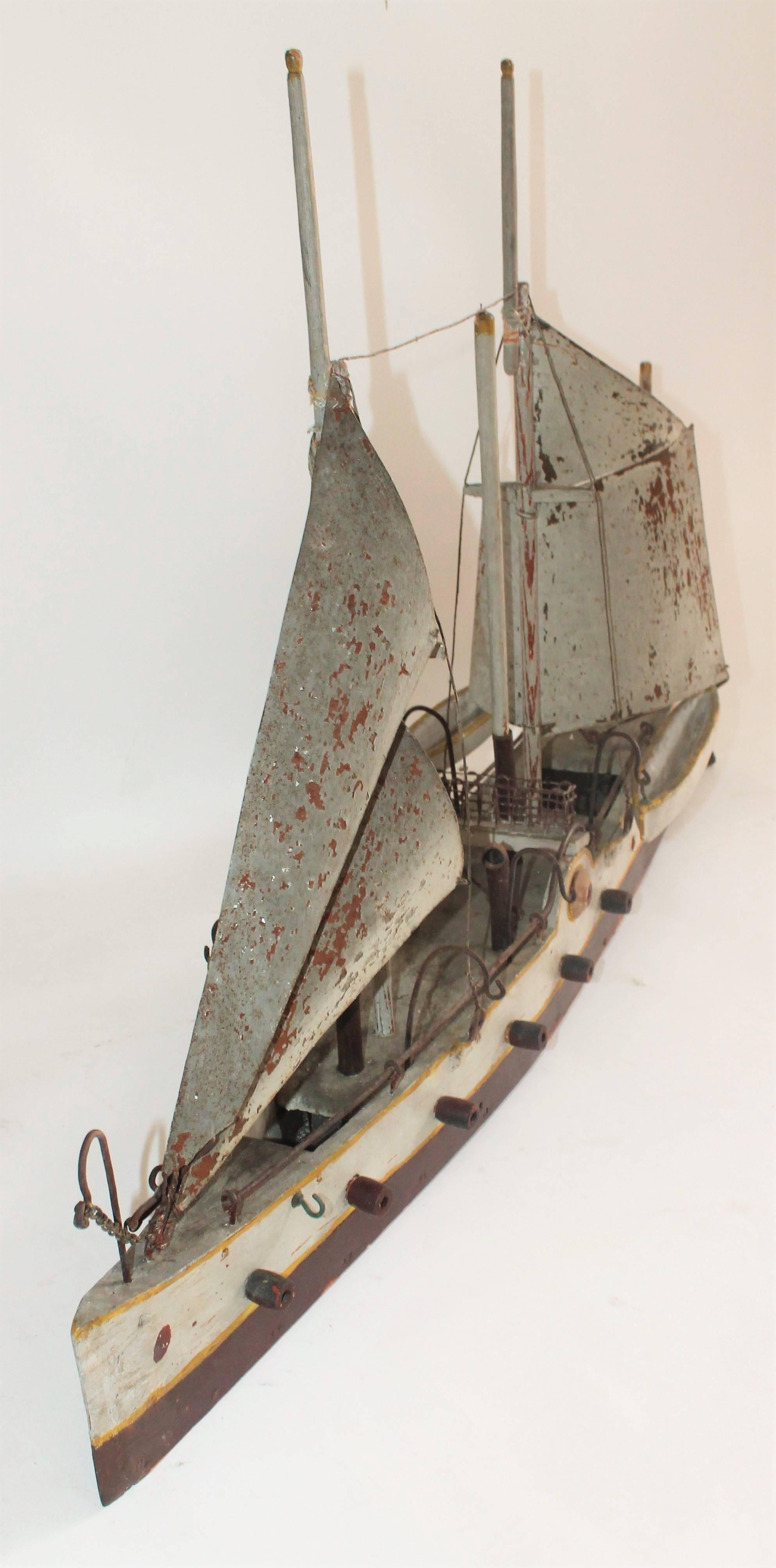 Hand-Crafted Early 20th Century Handmade Battleship Model Boat