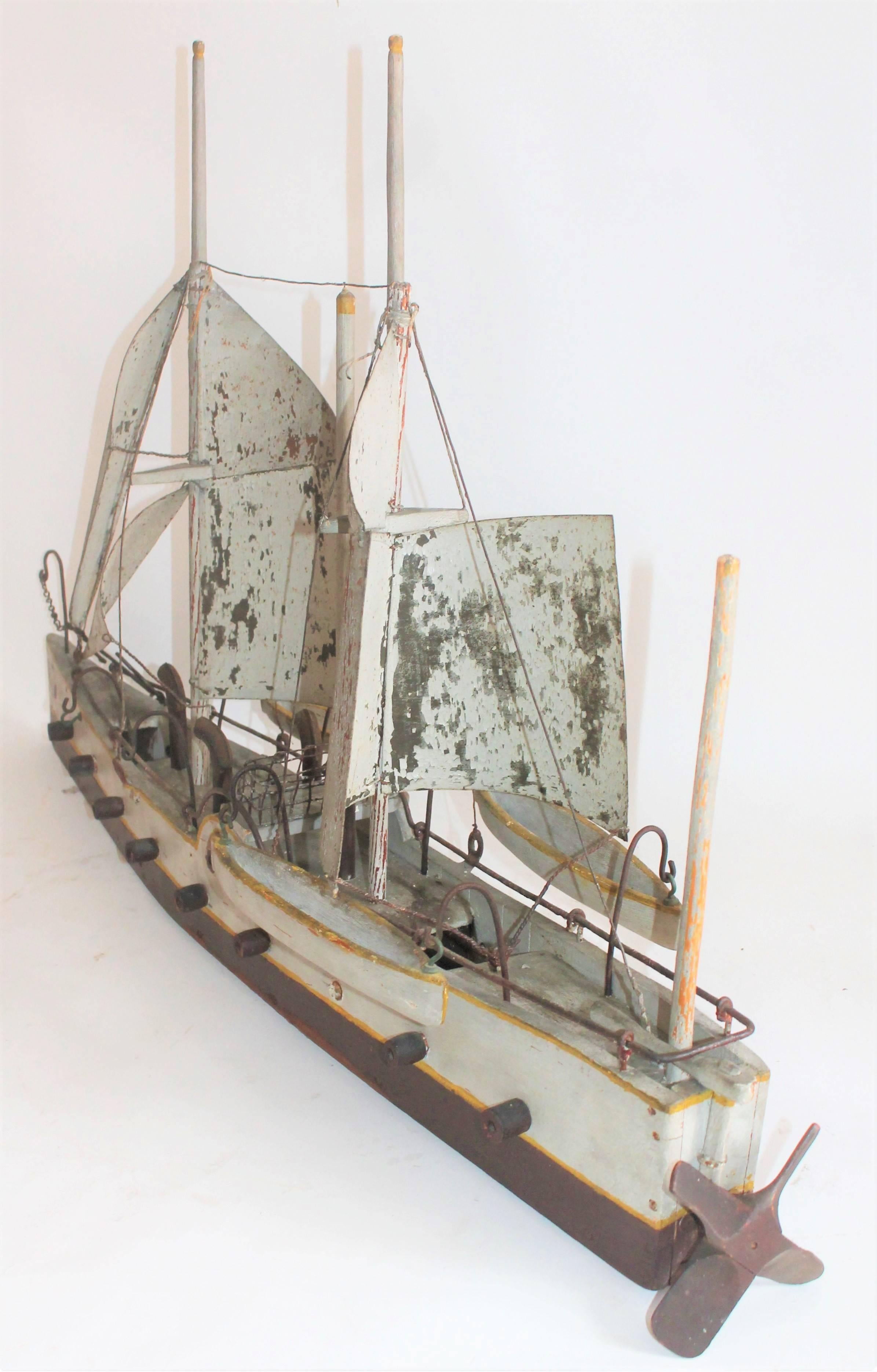 Early 20th Century Handmade Battleship Model Boat 3