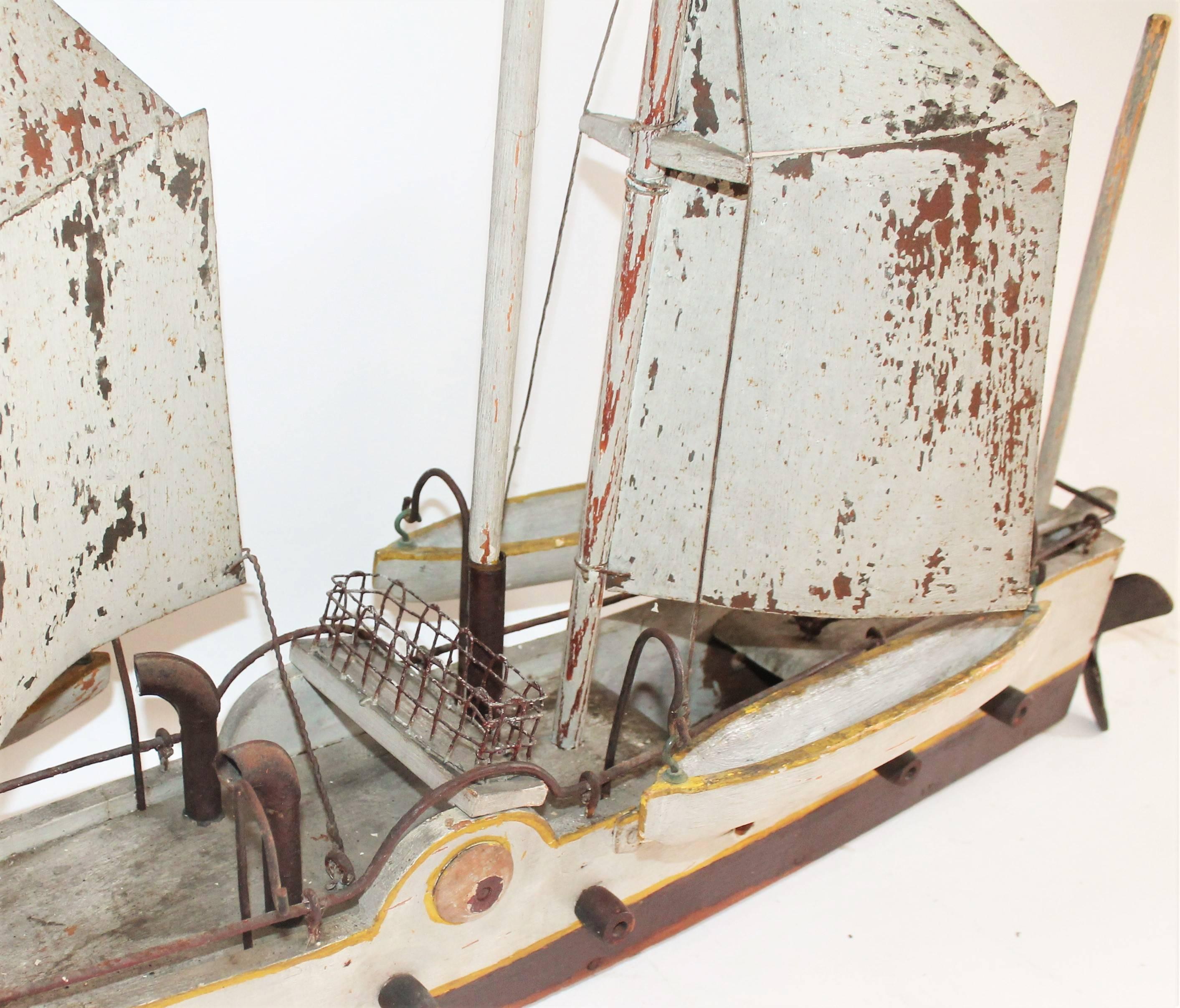Early 20th Century Handmade Battleship Model Boat 1
