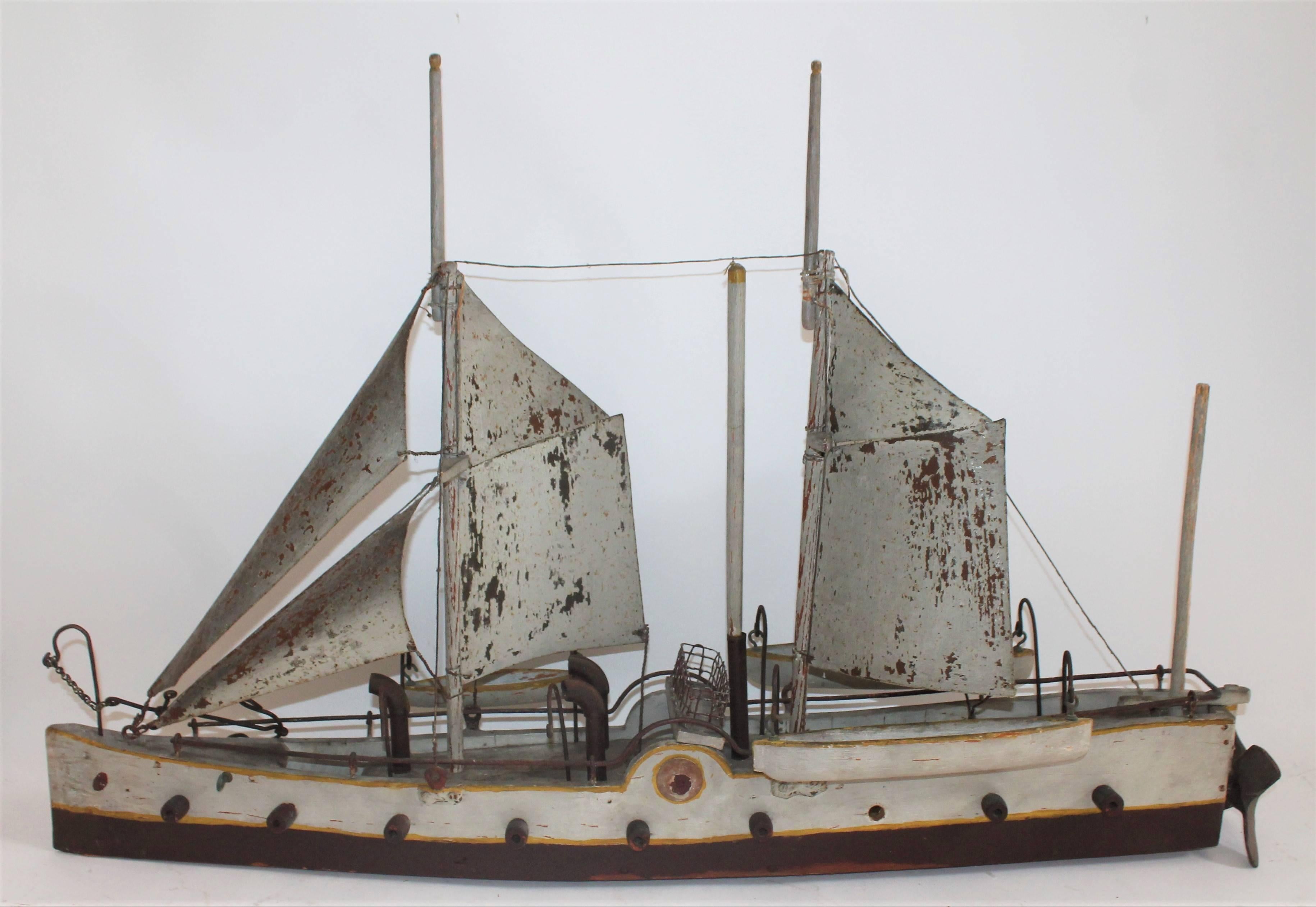 American Early 20th Century Handmade Battleship Model Boat