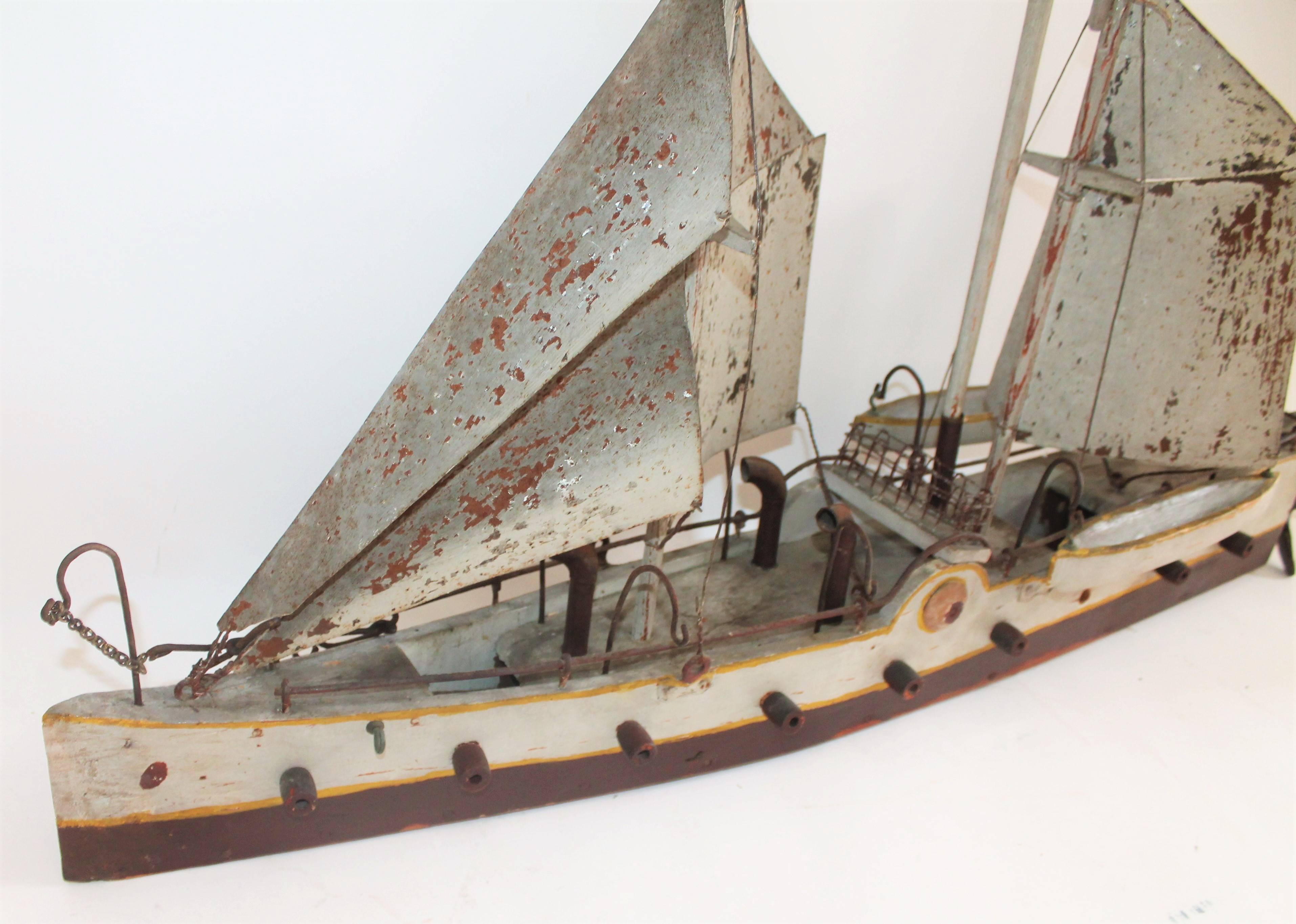 Early 20th Century Handmade Battleship Model Boat In Distressed Condition In Los Angeles, CA