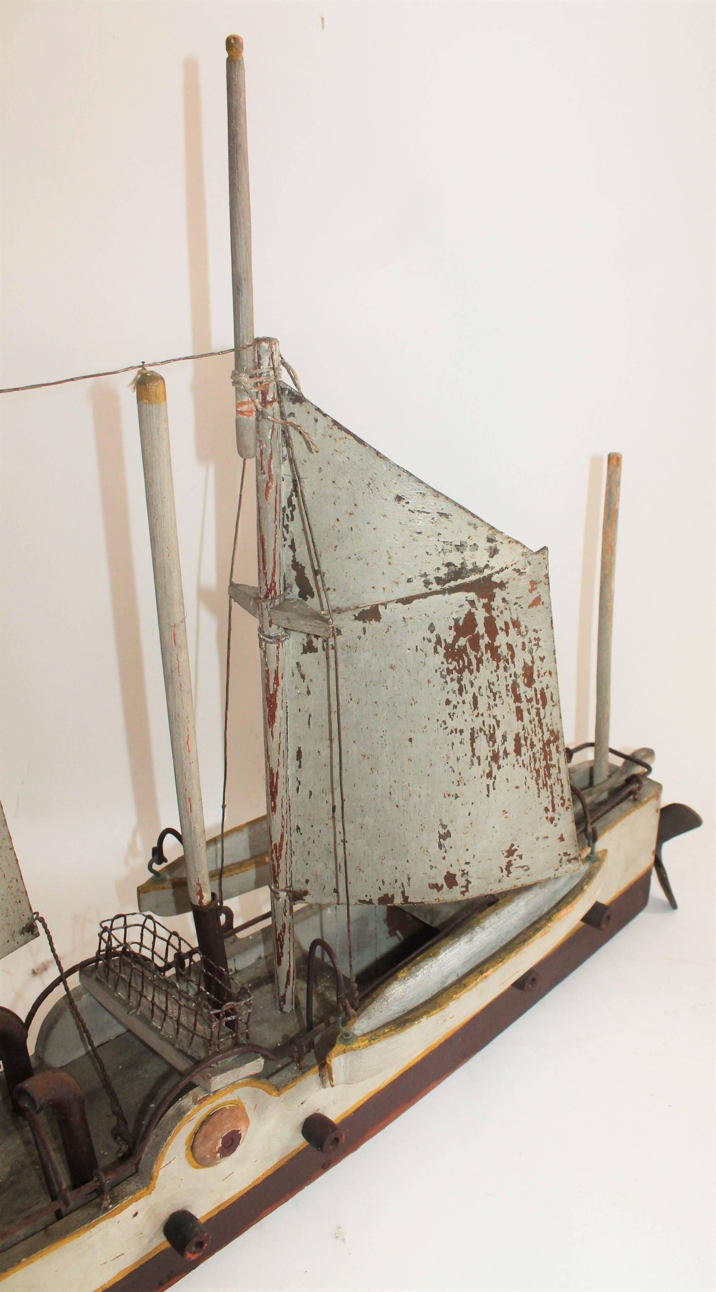 Early 20th Century Handmade Battleship Model Boat 2