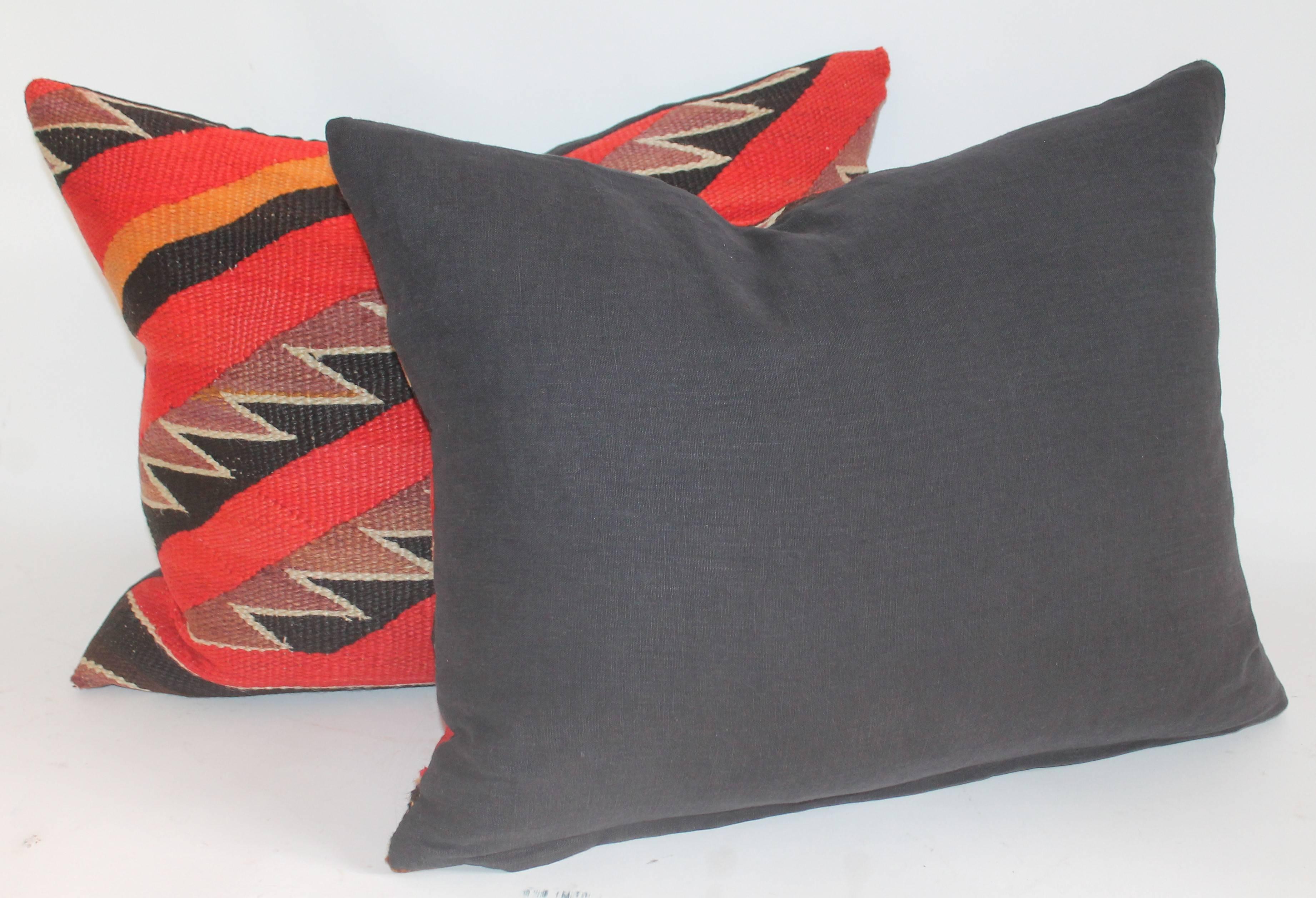 American Pair of 19thc Century Sawtooth Pattern Navajo Pillows