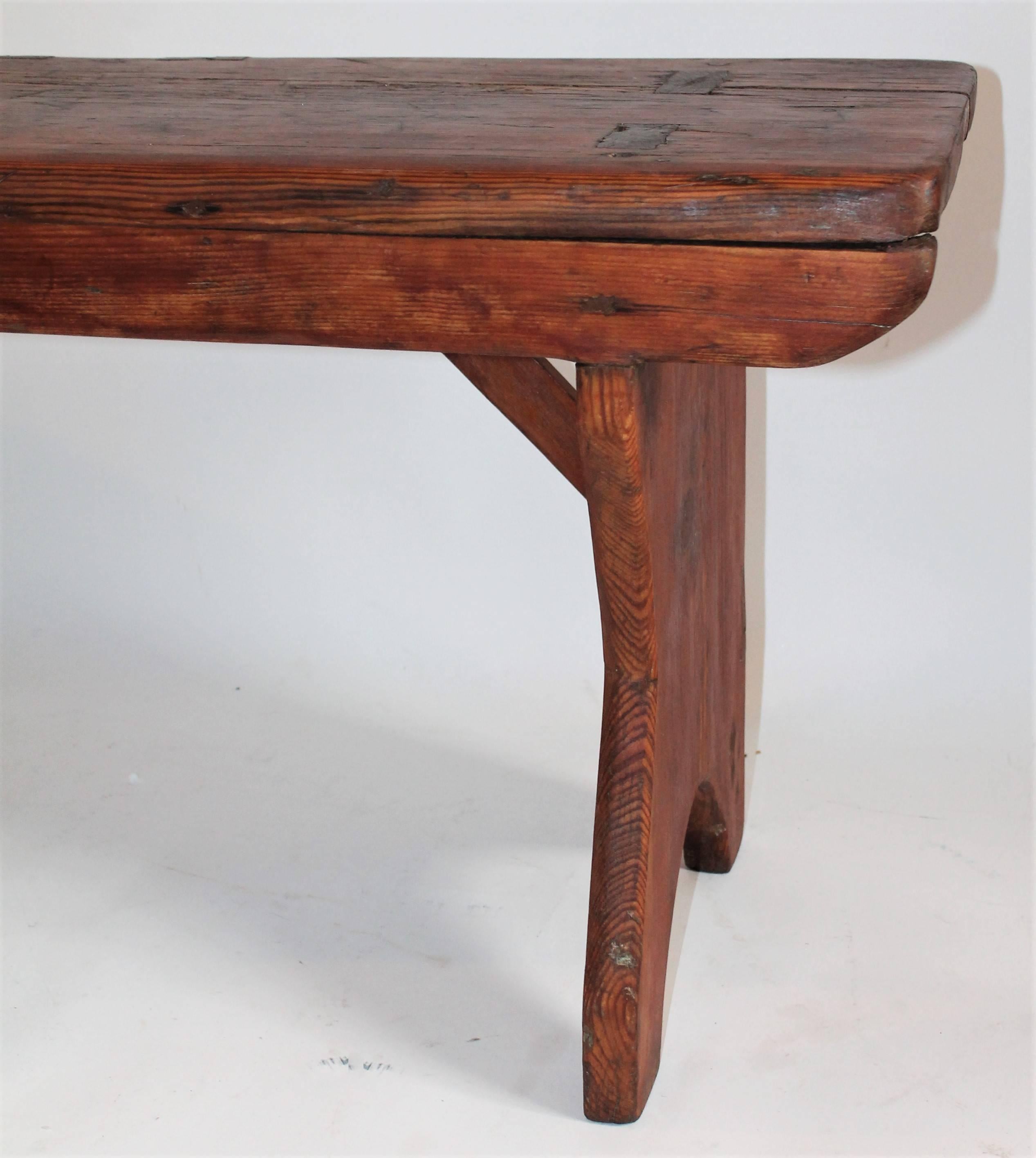Hand-Crafted 19th Century Rustic Farm House Bench from Pennsylvania