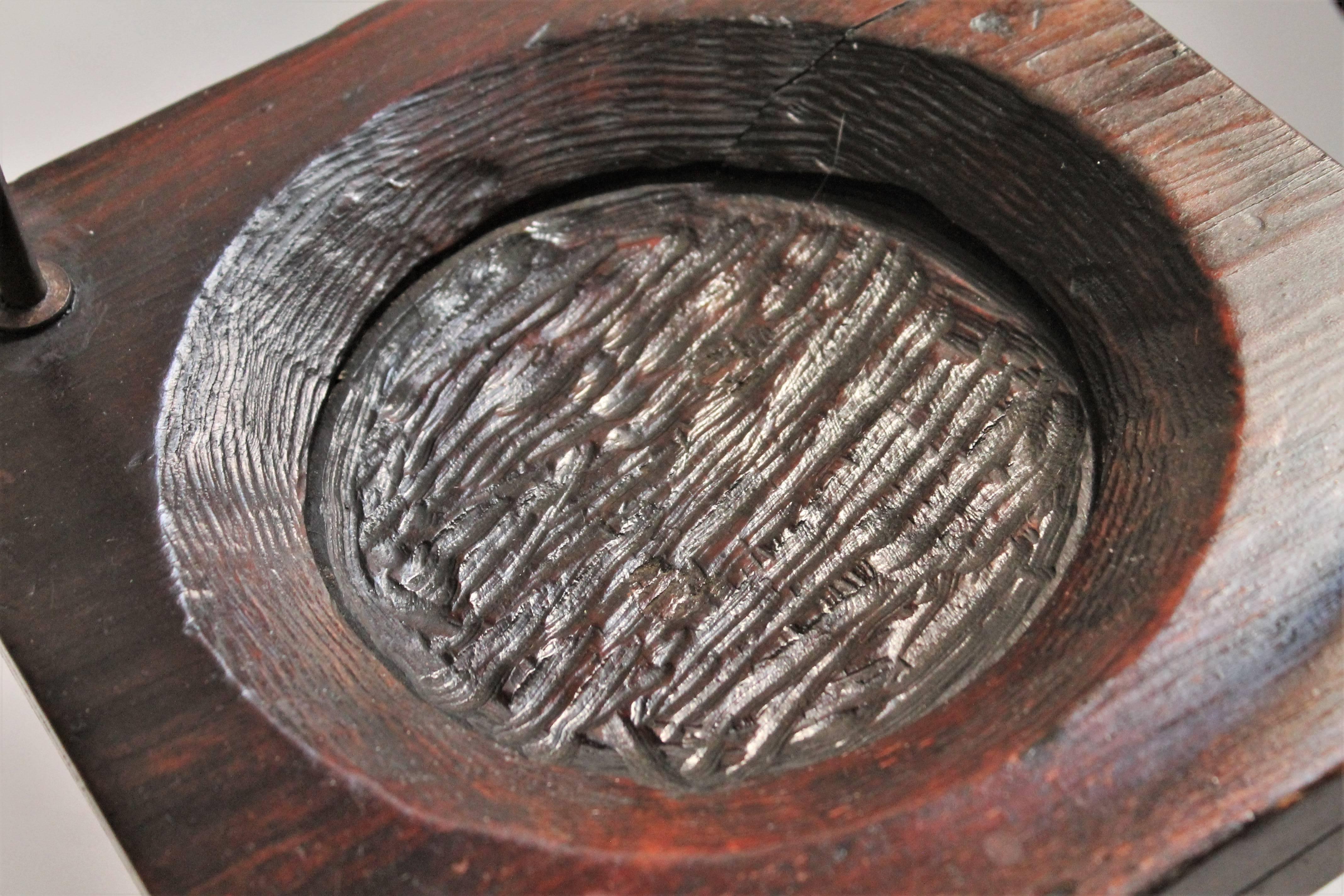 Hand-Carved 19th Century Handmade Hickory Folk Art Standing Cigar Ash Tray