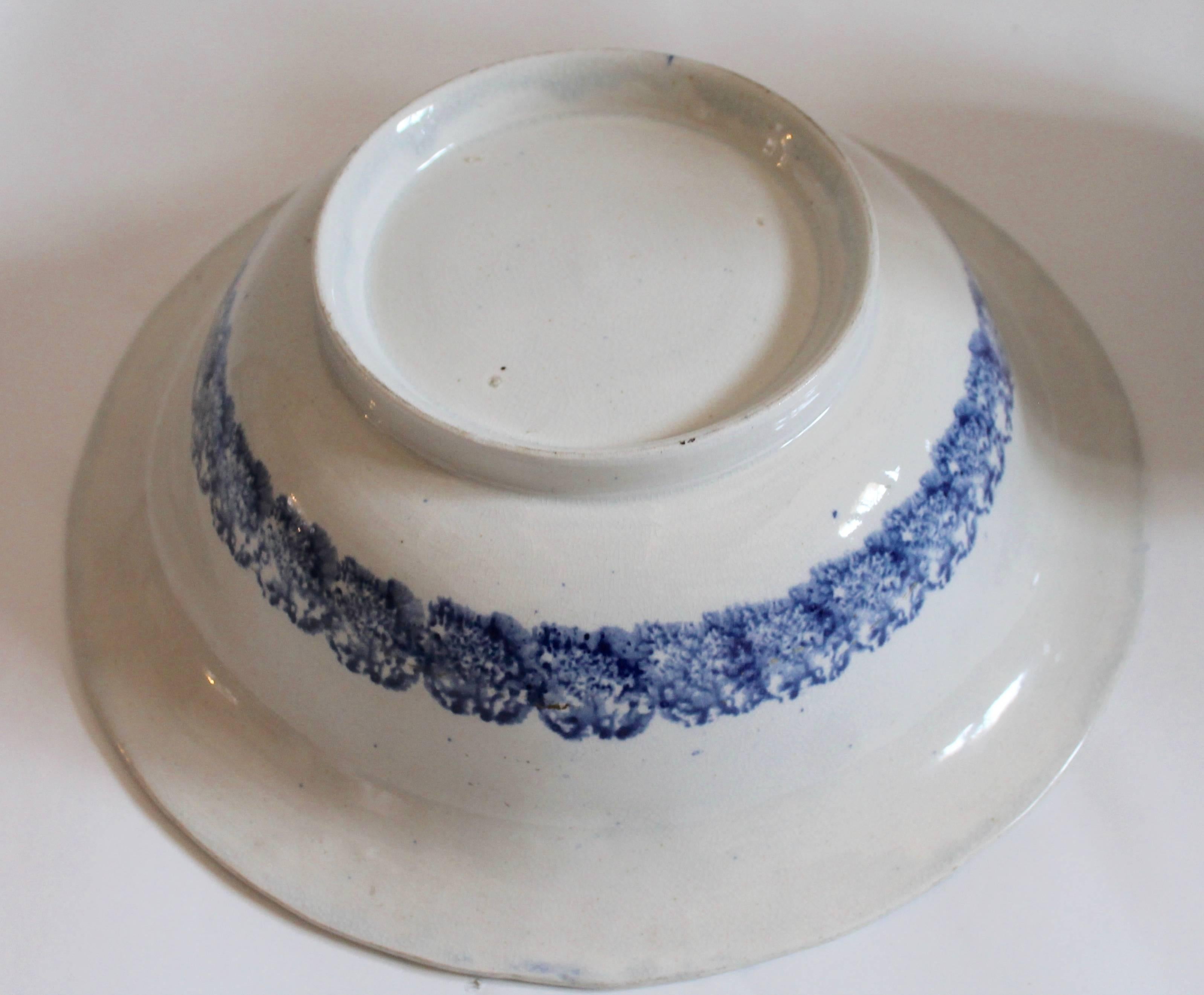 Hand-Crafted 19th Century Rare Sponge / Spatter Ware Soft Paste Pitcher and Bowl For Sale