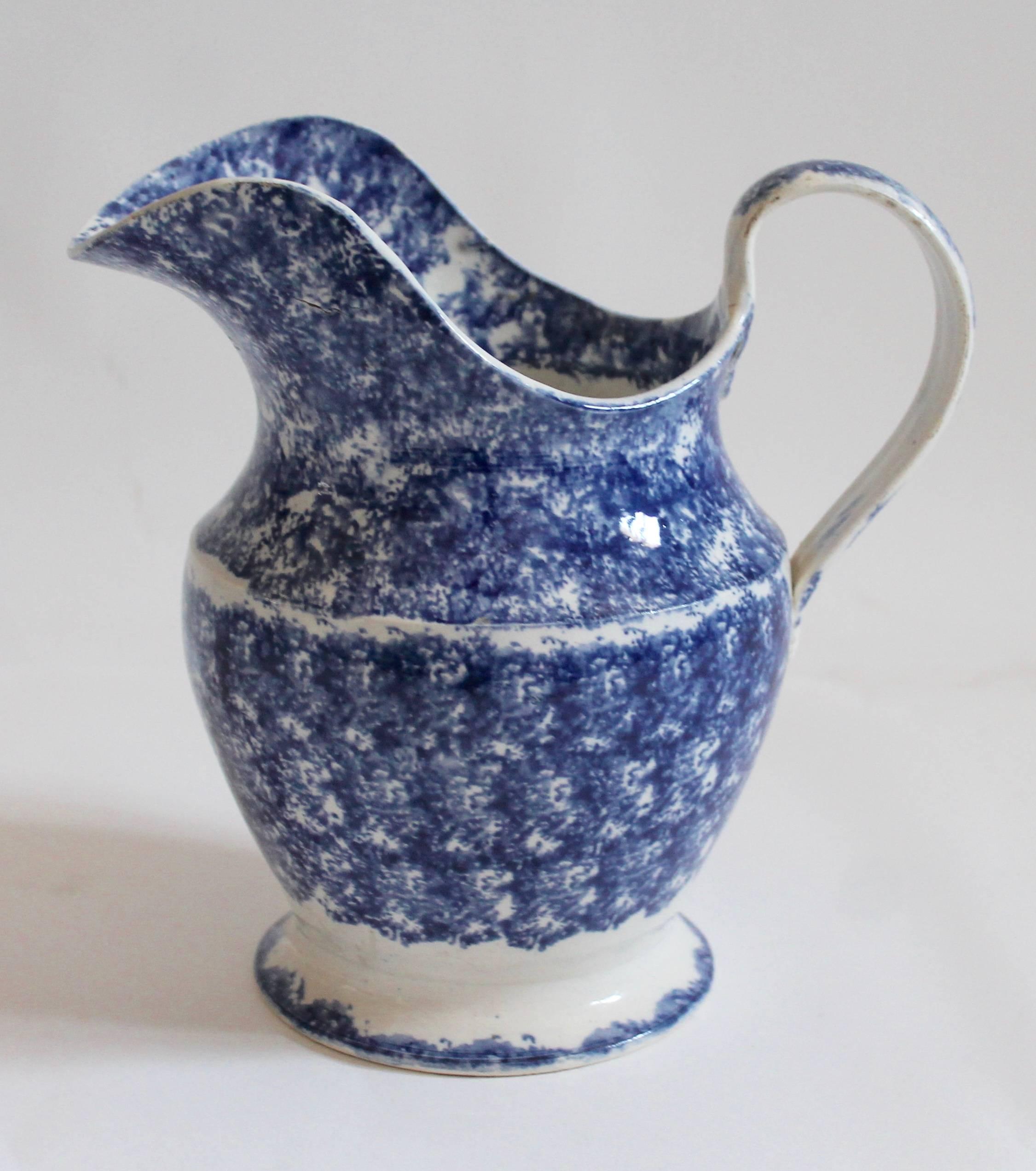 19th Century Rare Sponge / Spatter Ware Soft Paste Pitcher and Bowl In Excellent Condition For Sale In Los Angeles, CA