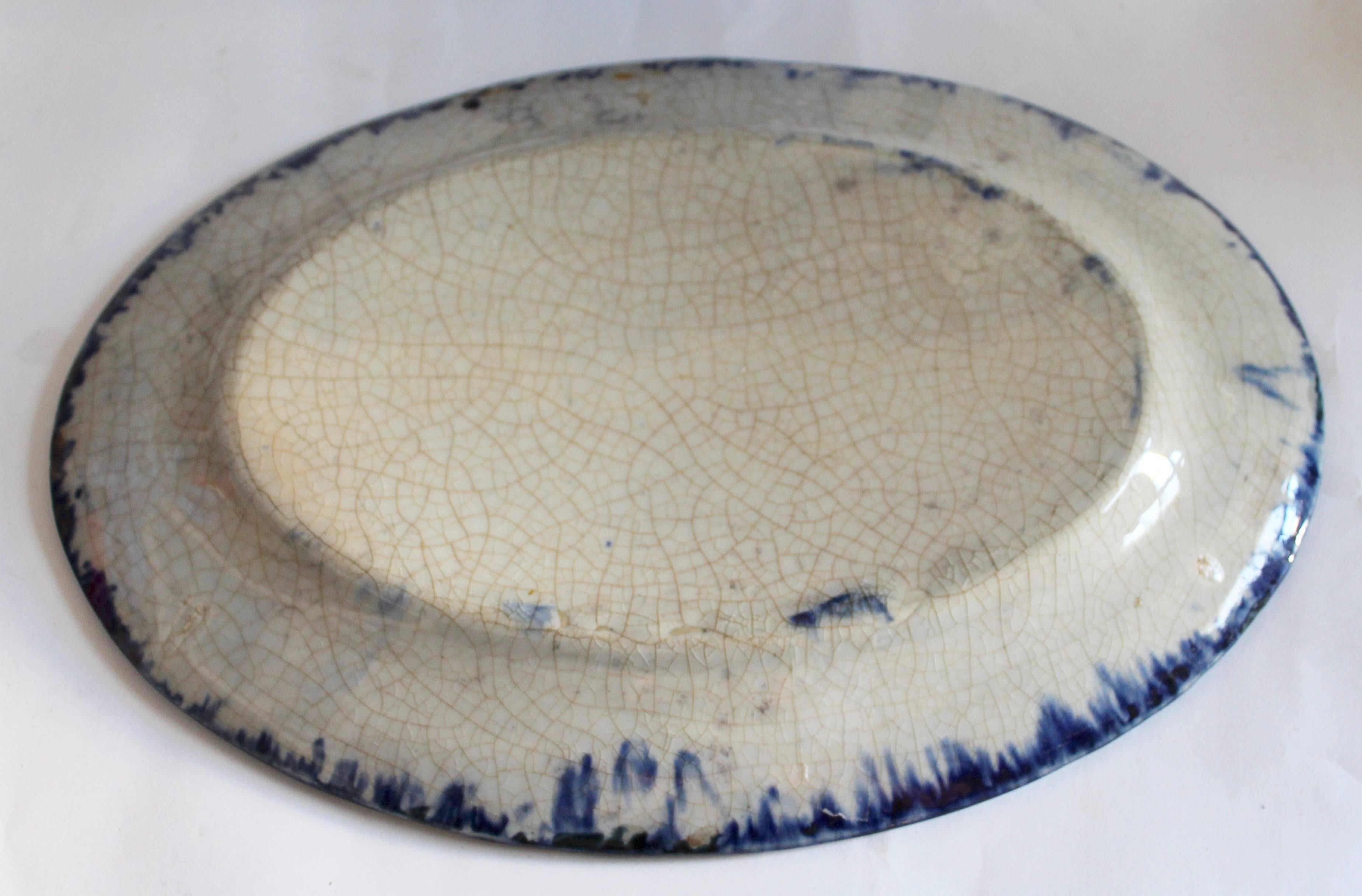 Glazed 19th Century Sponge Ware Pottery Platter & Water Pitcher For Sale