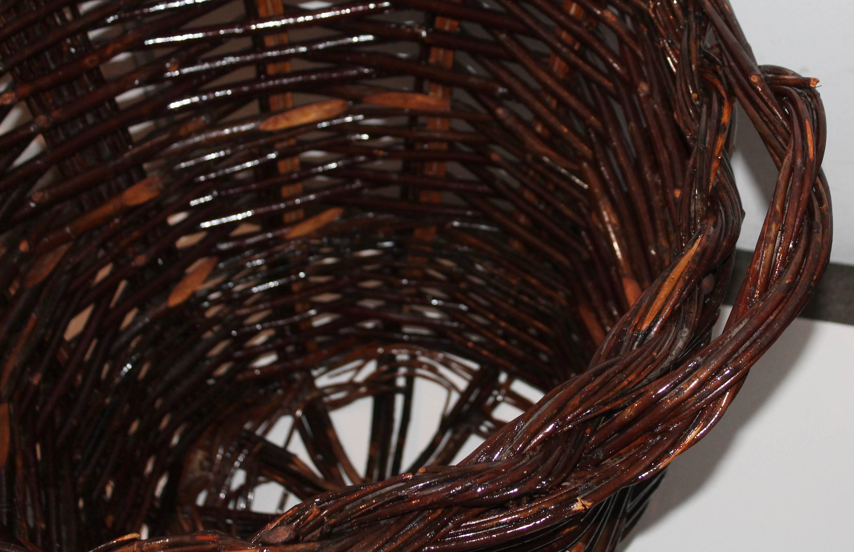 Rustic Monumental 20th Century Hickory Gathering Basket For Sale