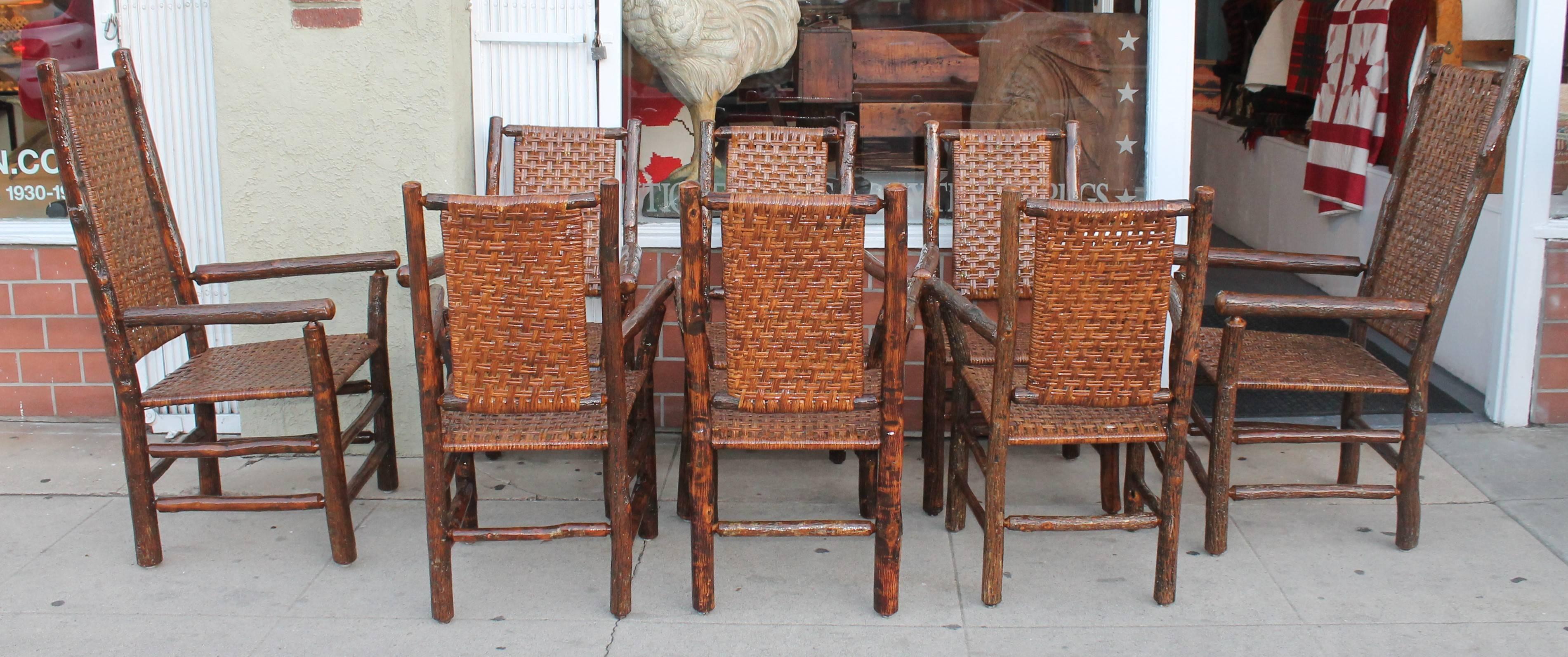 Mid-20th Century Set of Eight Matching Signed Old Hickory Dining Chairs