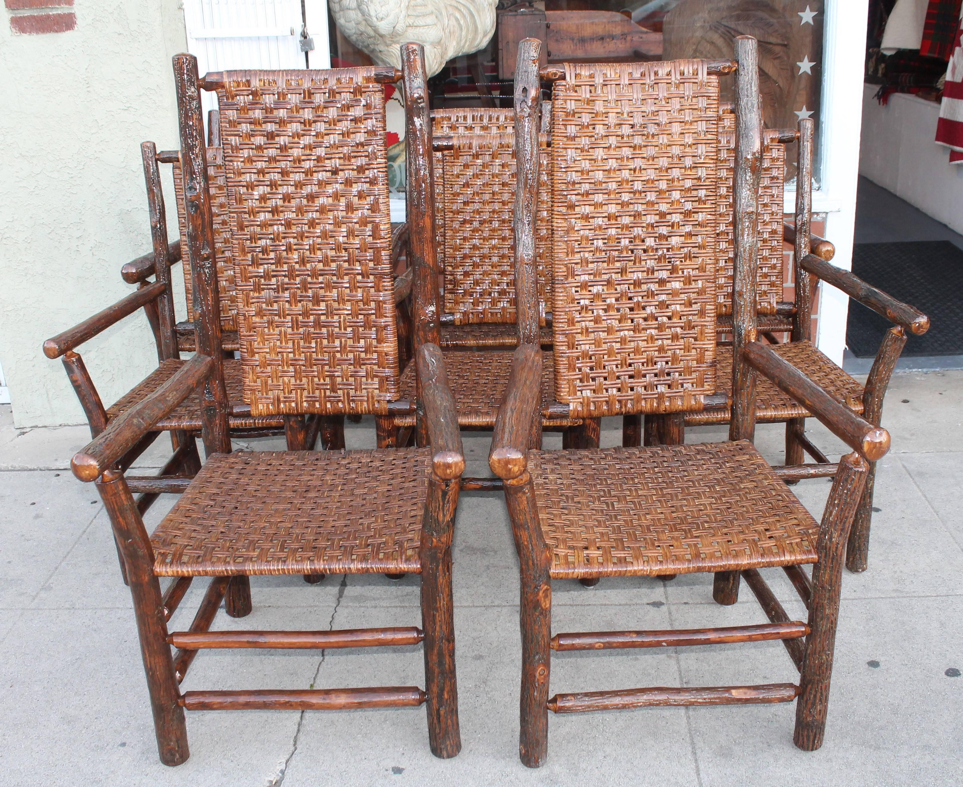 American Set of Eight Matching Signed Old Hickory Dining Chairs