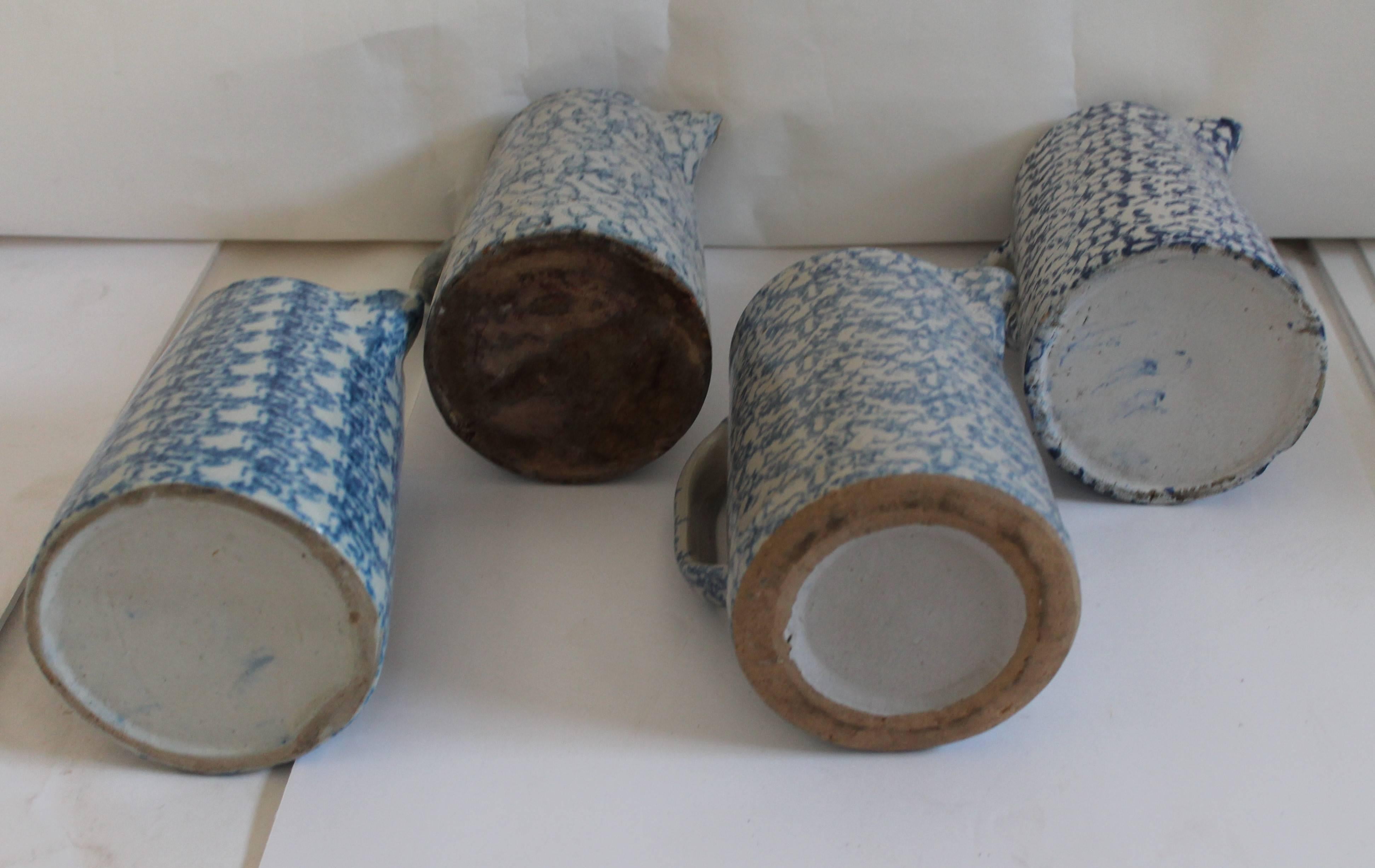 American Collection of Four 19th Century Spongeware Pottery Pitchers