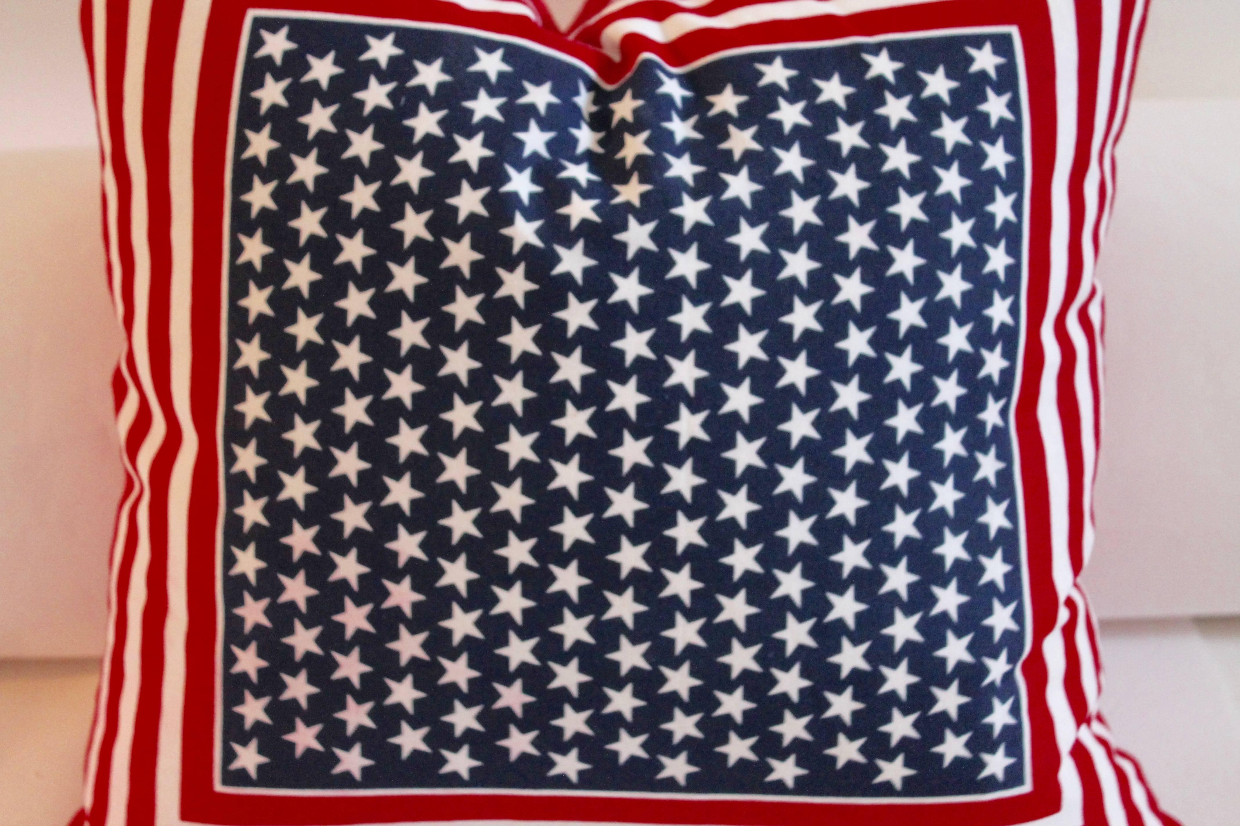 American vintage bandana patriotic pillow. The backing is in red cotton linen and down and feather fill.