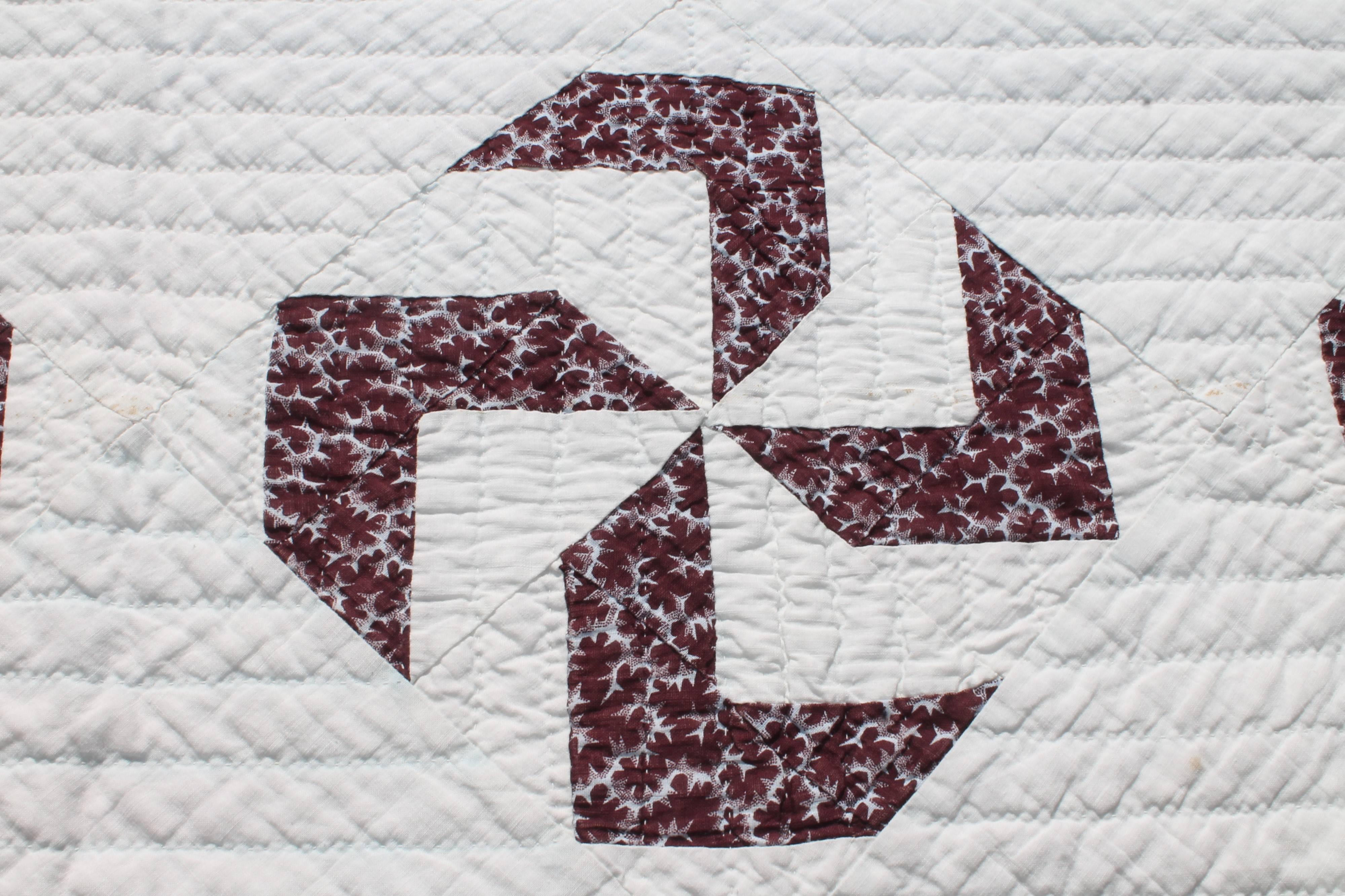 19th Century Fly Foot or Whirling Logs Pattern Quilt In Good Condition In Los Angeles, CA