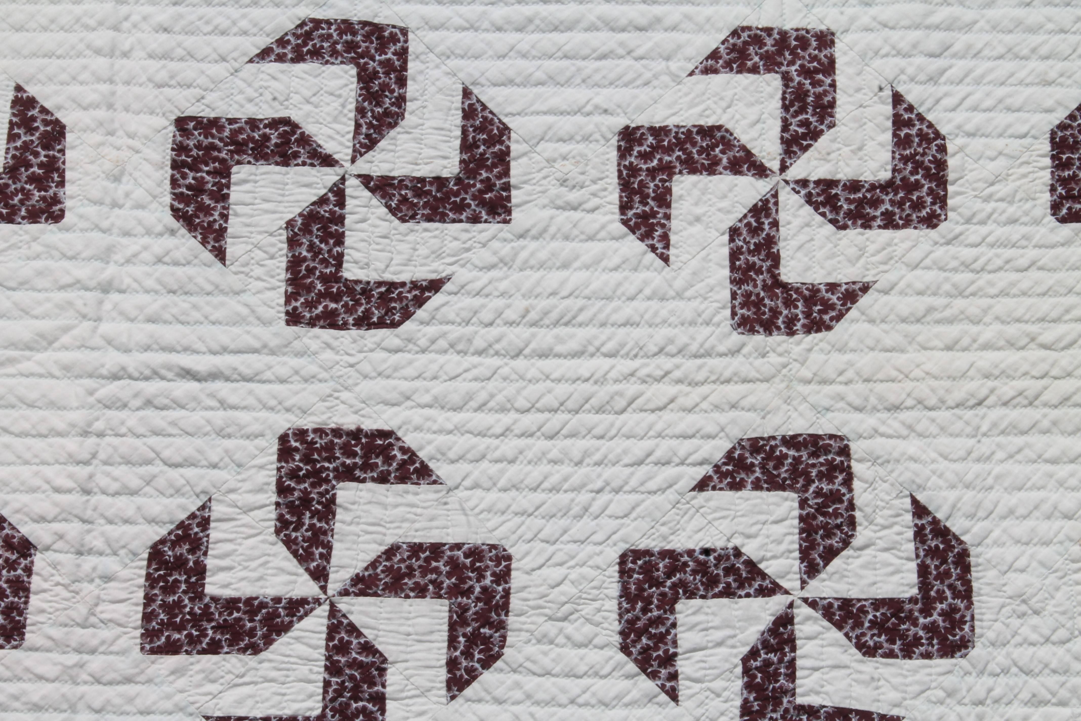 Hand-Crafted 19th Century Fly Foot or Whirling Logs Pattern Quilt