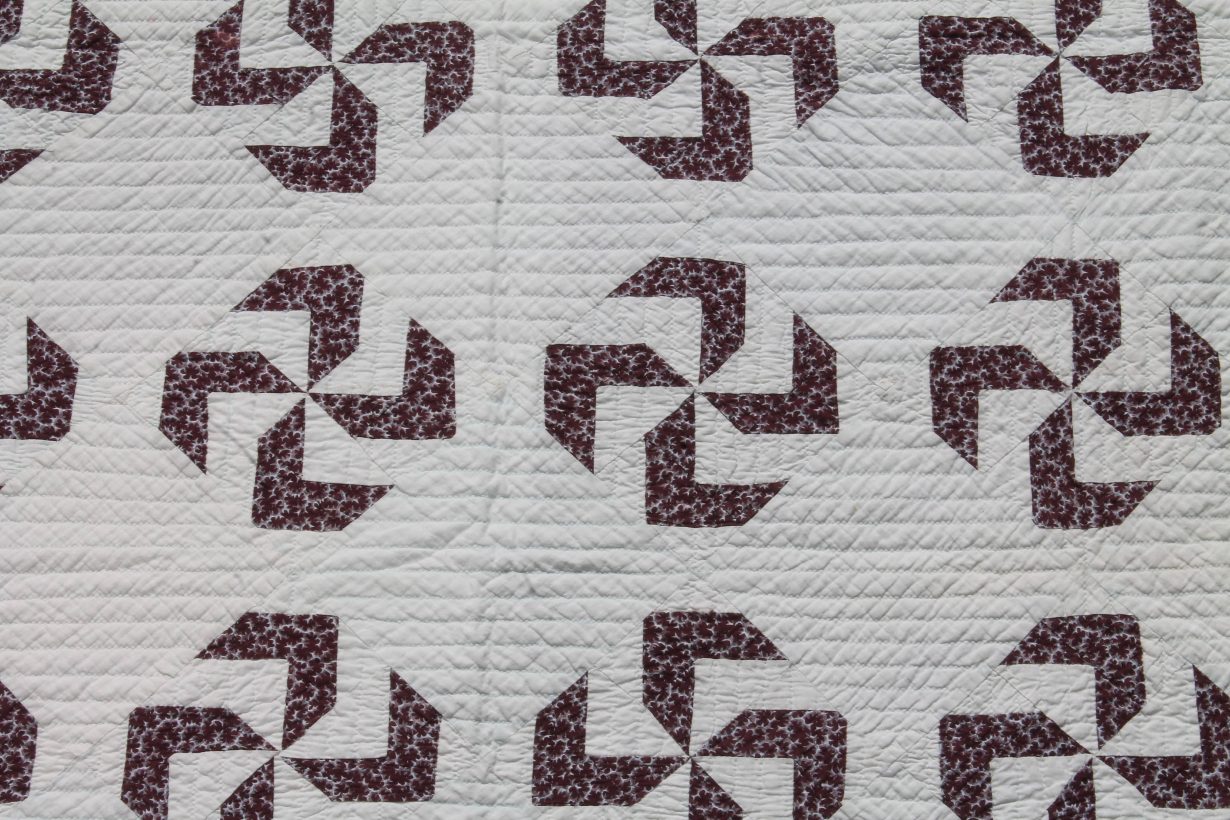 American 19th Century Fly Foot or Whirling Logs Pattern Quilt