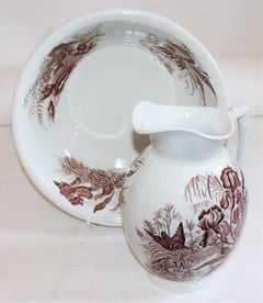 19th Century, Transfer Ironstone Wash Bowl and Pitcher Set