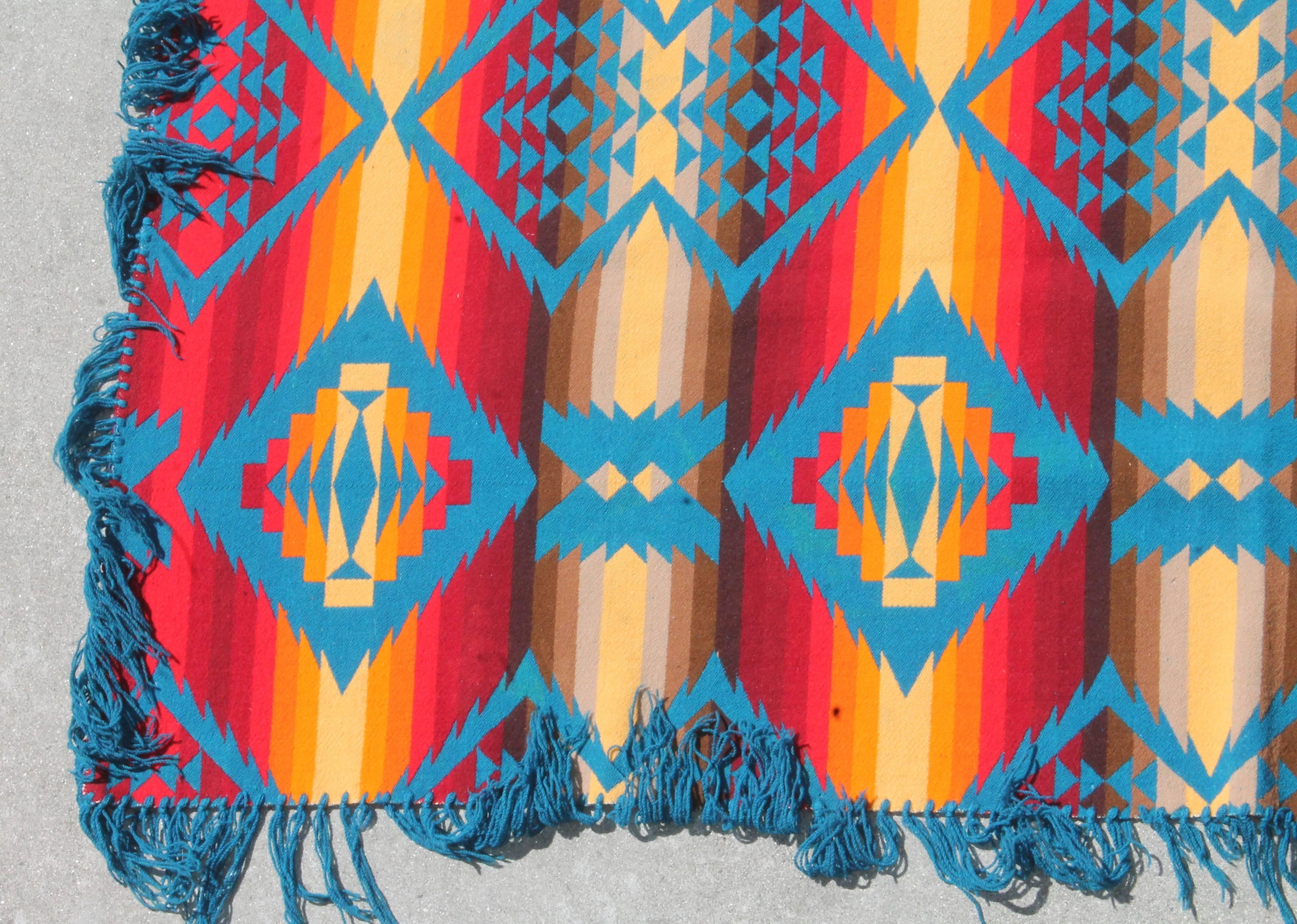 American Pendleton Indian Design Teal Camp Blanket Dated 1921