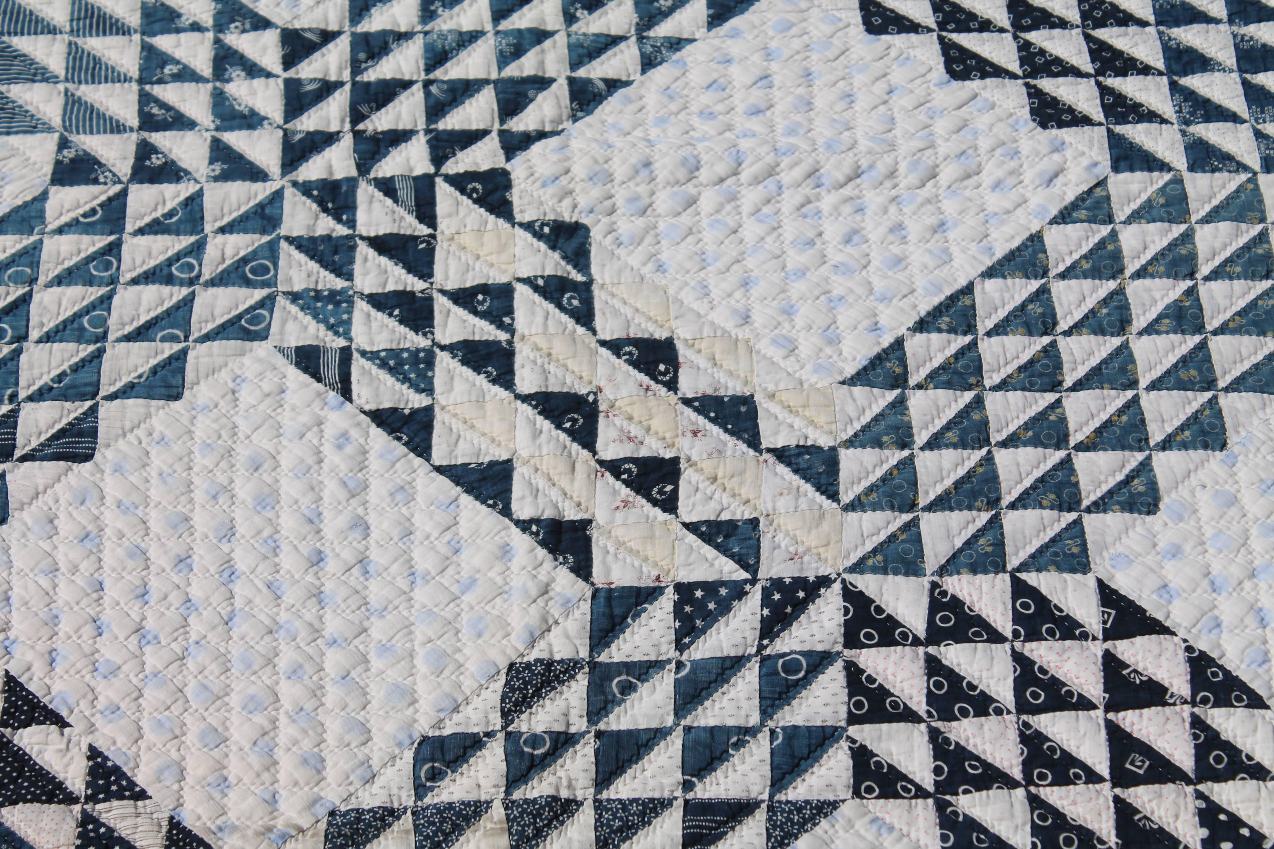 Country 19th Century Blue and White Ocean Waves Quilt