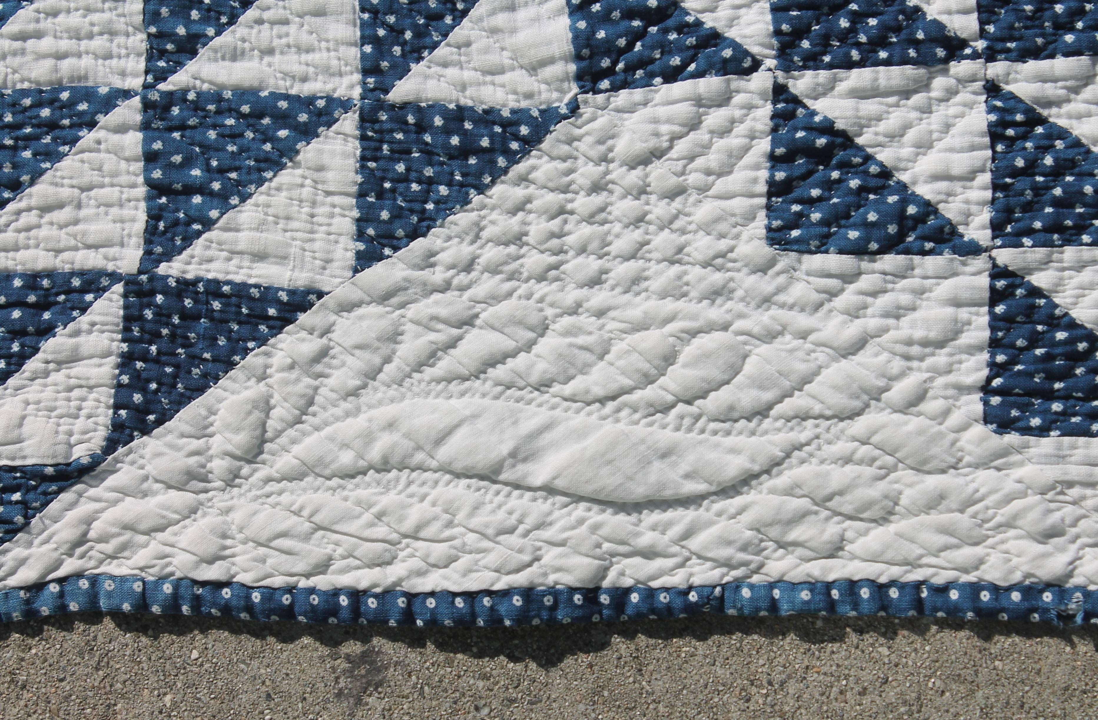 Hand-Crafted Vintage Quilt Blue and White Ocean Waves