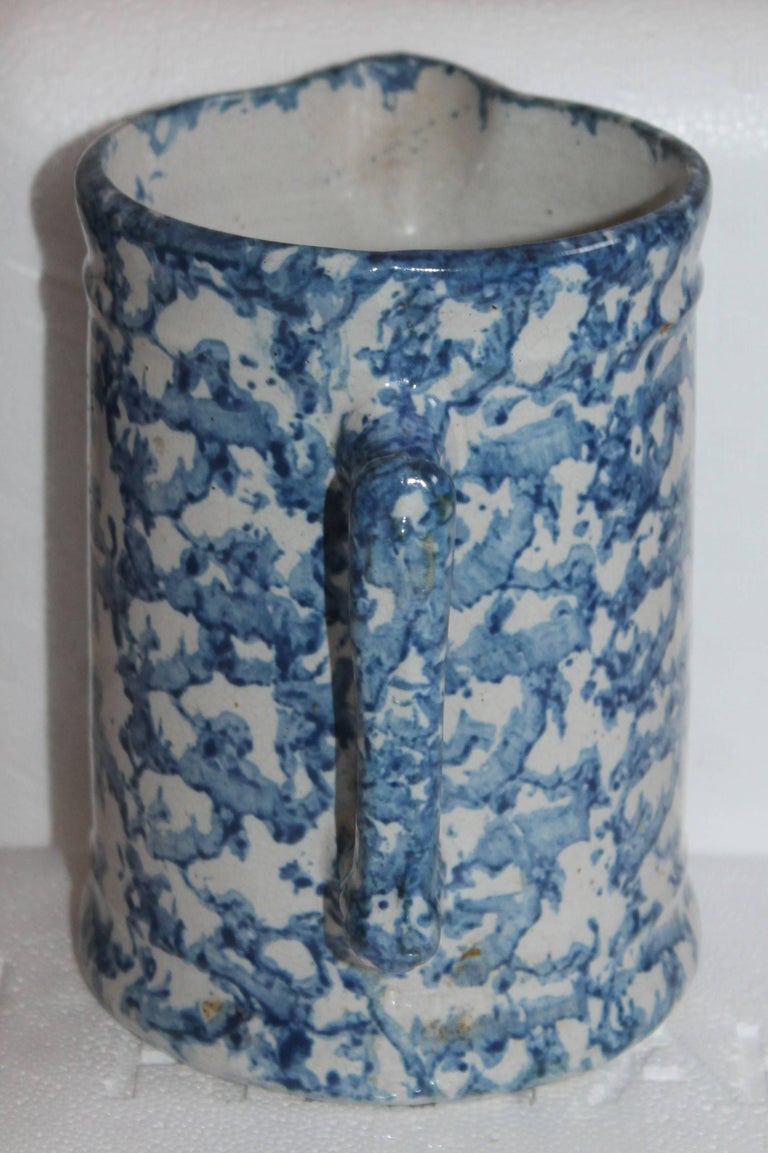Hand-Crafted 19th Century Pottery Sponge Ware Milk Pitcher For Sale