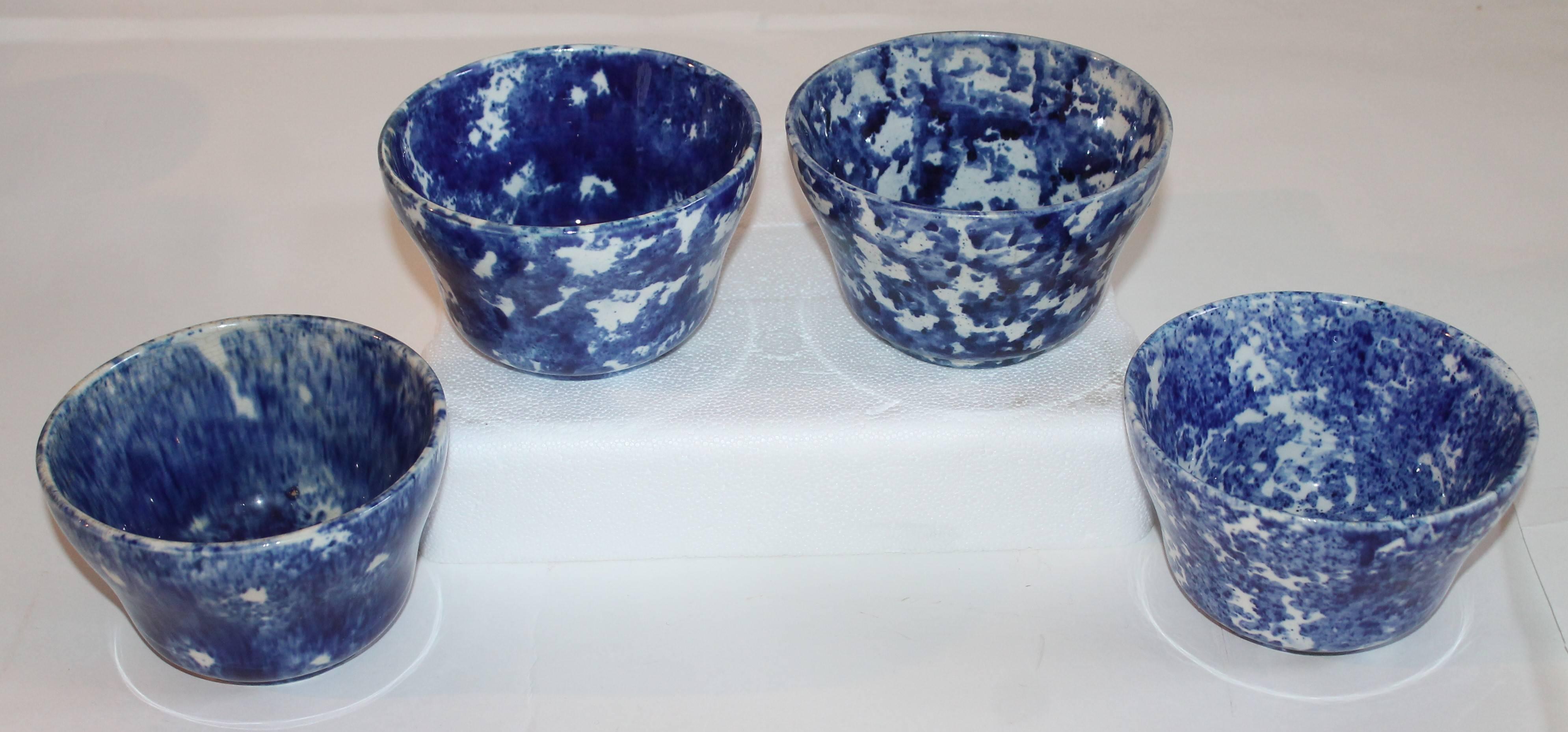 These amazing 19th century sponge ware bowls are all in pristine condition and have various different shades of blue pattern. They are original called a waste bowl; however in today's world they would make great cereal bowls. Great to mix and match.