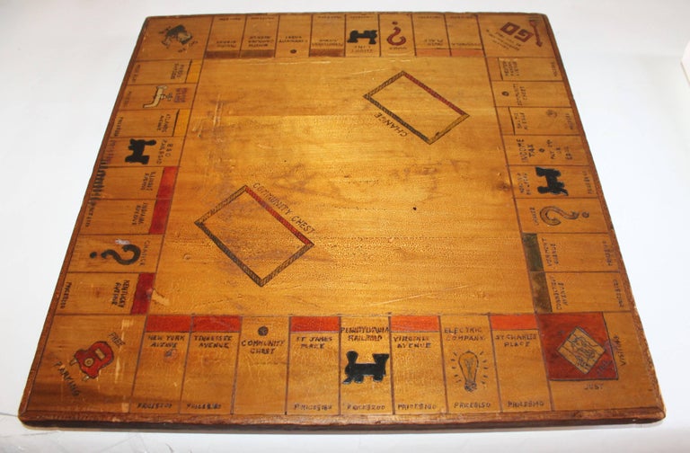 Game Board/Folky Handmade Monopoly Board, 1930s at 1stDibs