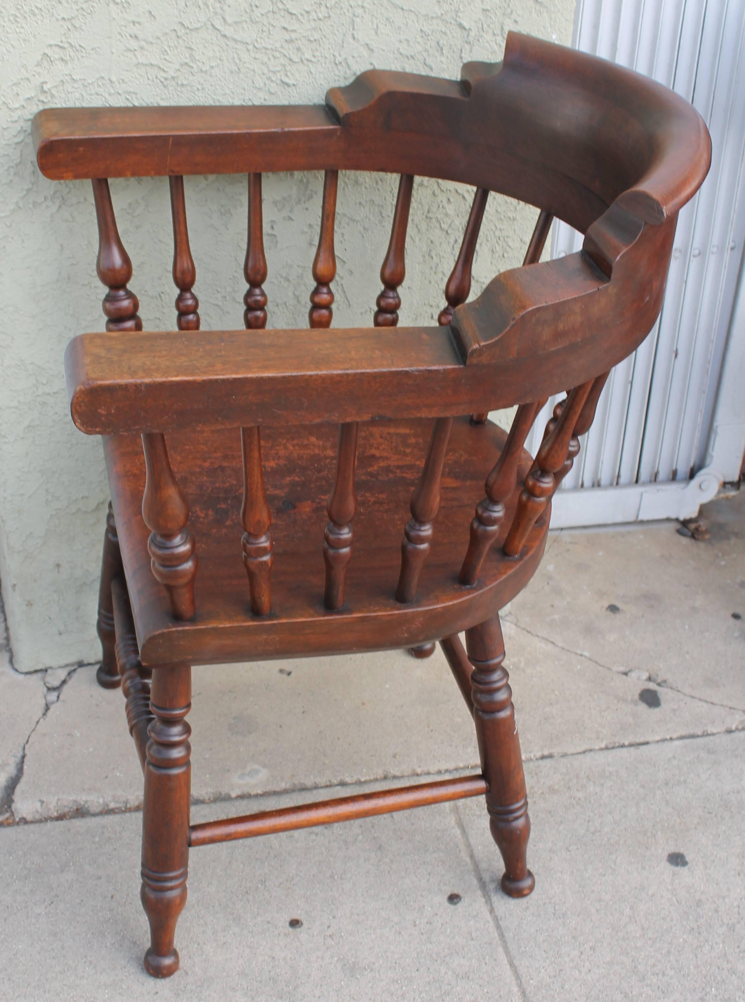 Walnut Four 19th Century Windsor Captains Chairs from Maine